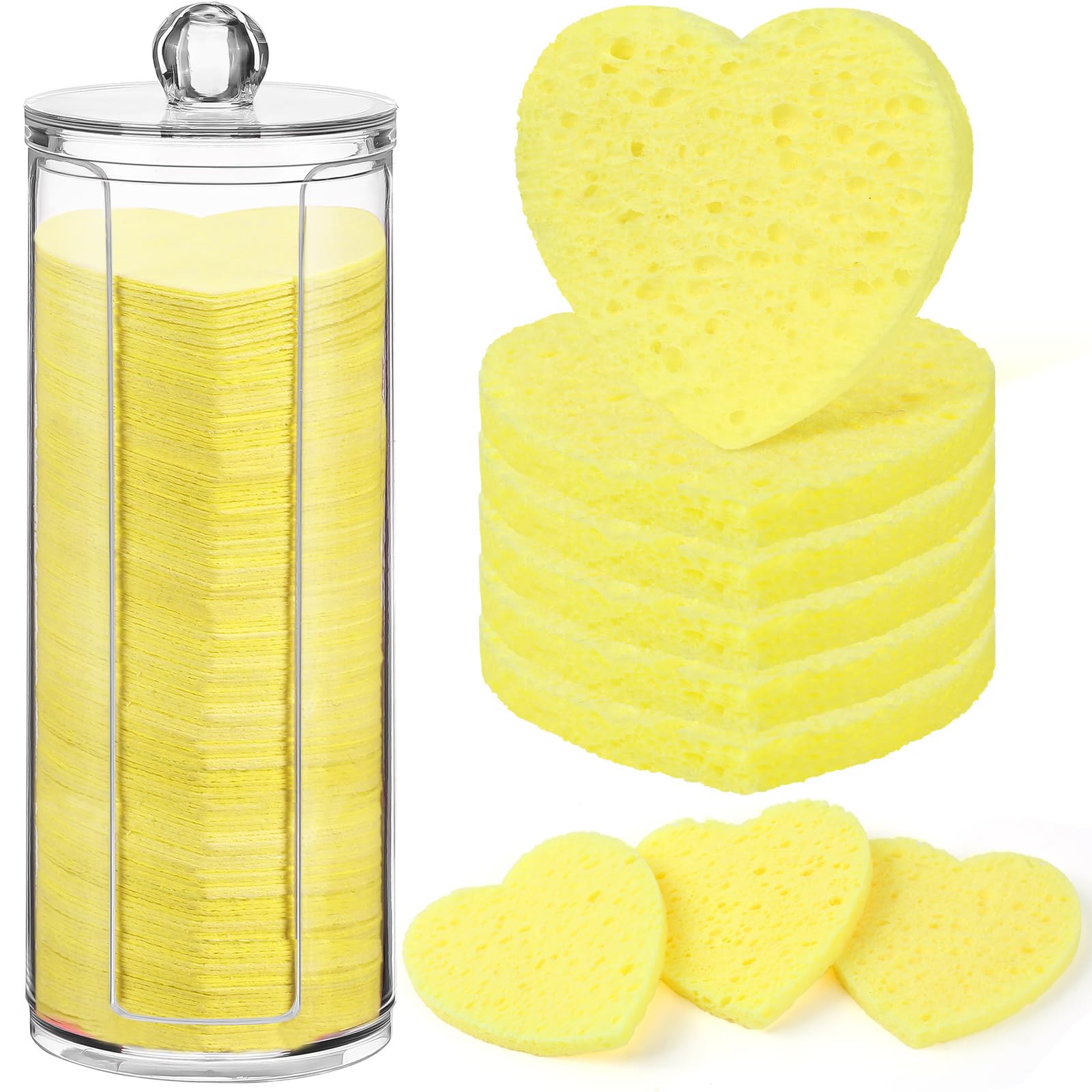 Sieral 120 Pcs Compressed Facial Sponges for Women with Container Disposable Face Sponge Pads for Mask Washing Face Cleansing Exfoliating Pore Esthetician Makeup Removal(Heart,Multicolor)