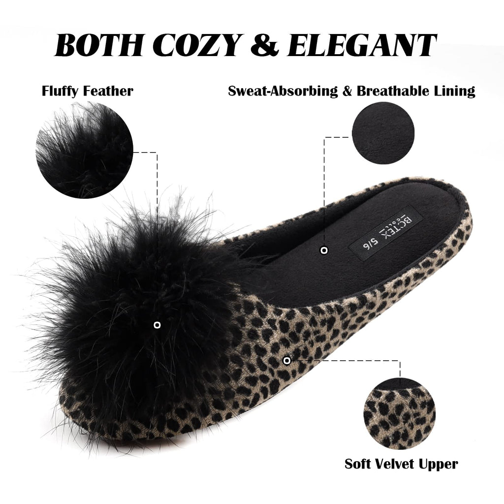 BCTEX COLL Women's Cozy Velvet Memory Foam House Slipper, Ladies Fuzzy Bedroom Slipper Non-slip Sole