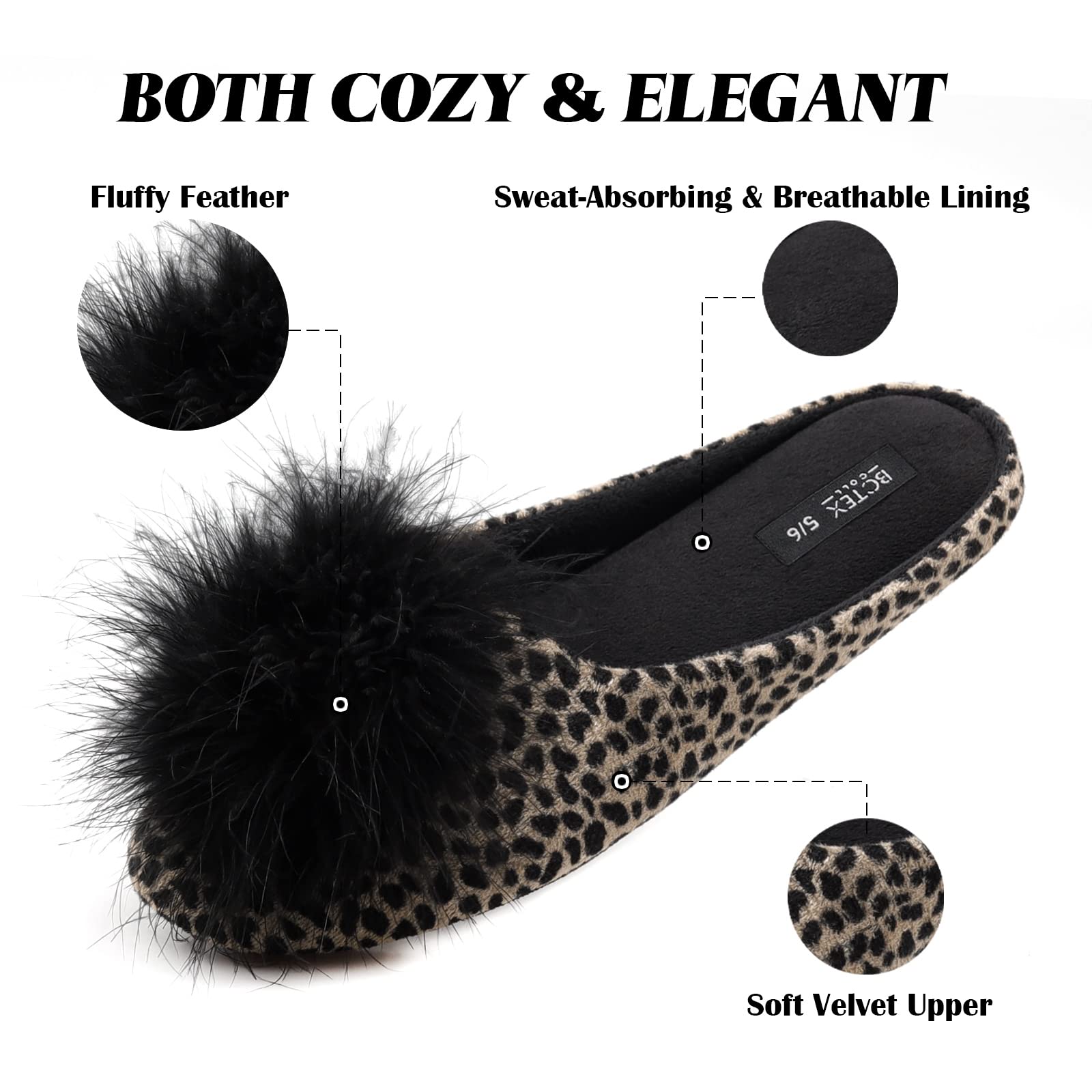 BCTEX COLL Women's Cozy Velvet Memory Foam House Slipper, Ladies Fuzzy Bedroom Slipper Non-slip Sole