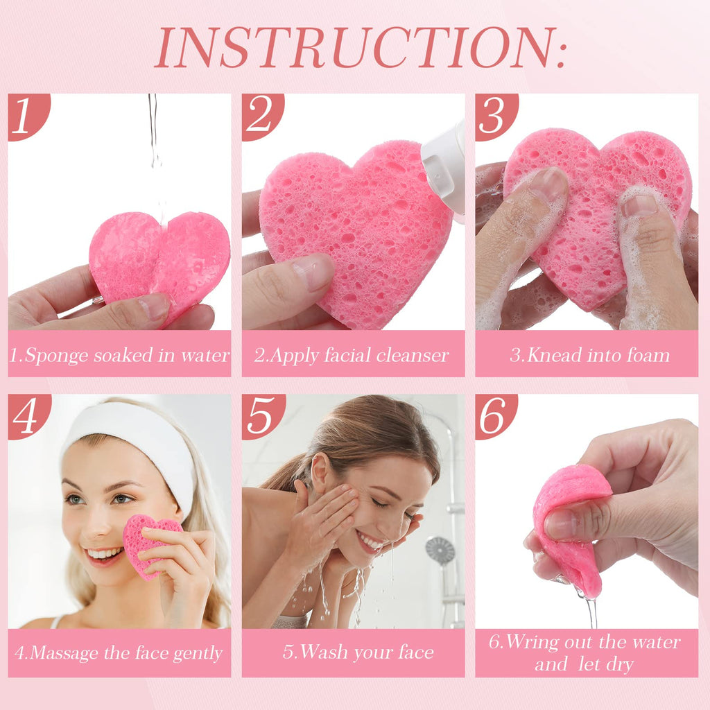 Sieral 120 Pcs Compressed Facial Sponges for Women with Container Disposable Face Sponge Pads for Mask Washing Face Cleansing Exfoliating Pore Esthetician Makeup Removal(Heart,Multicolor)