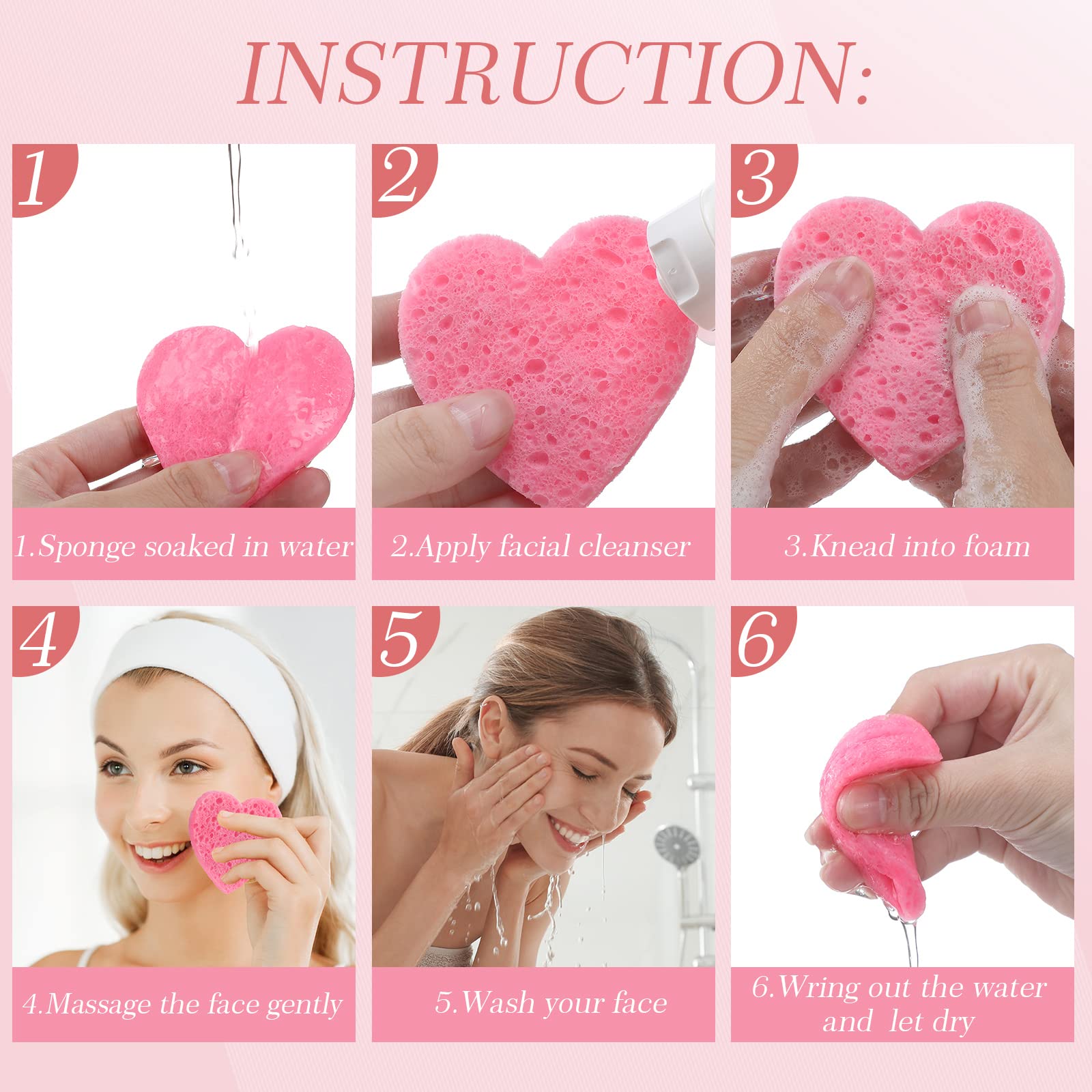 Sieral 120 Pcs Compressed Facial Sponges for Women with Container Disposable Face Sponge Pads for Mask Washing Face Cleansing Exfoliating Pore Esthetician Makeup Removal(Heart,Multicolor)