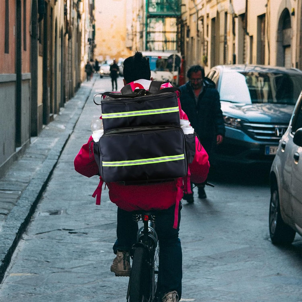 Extral Large Food Delivery Backpack,17"x17"x16" Insulated Pizza Delivery Backpack fits 14'' 16'' Pizzas, Motorcycle Food Delivery Bag for Bike with 4 Pockets for Uber Eats, Doordash