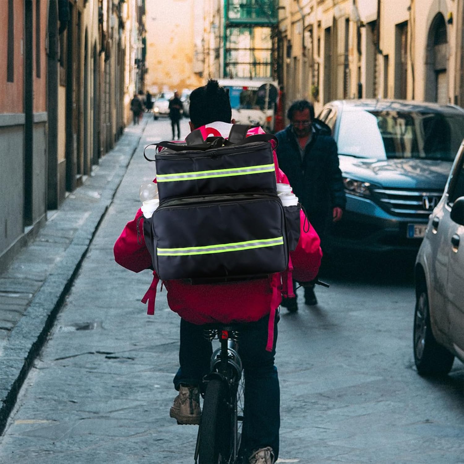 Extral Large Food Delivery Backpack,17"x17"x16" Insulated Pizza Delivery Backpack fits 14'' 16'' Pizzas, Motorcycle Food Delivery Bag for Bike with 4 Pockets for Uber Eats, Doordash