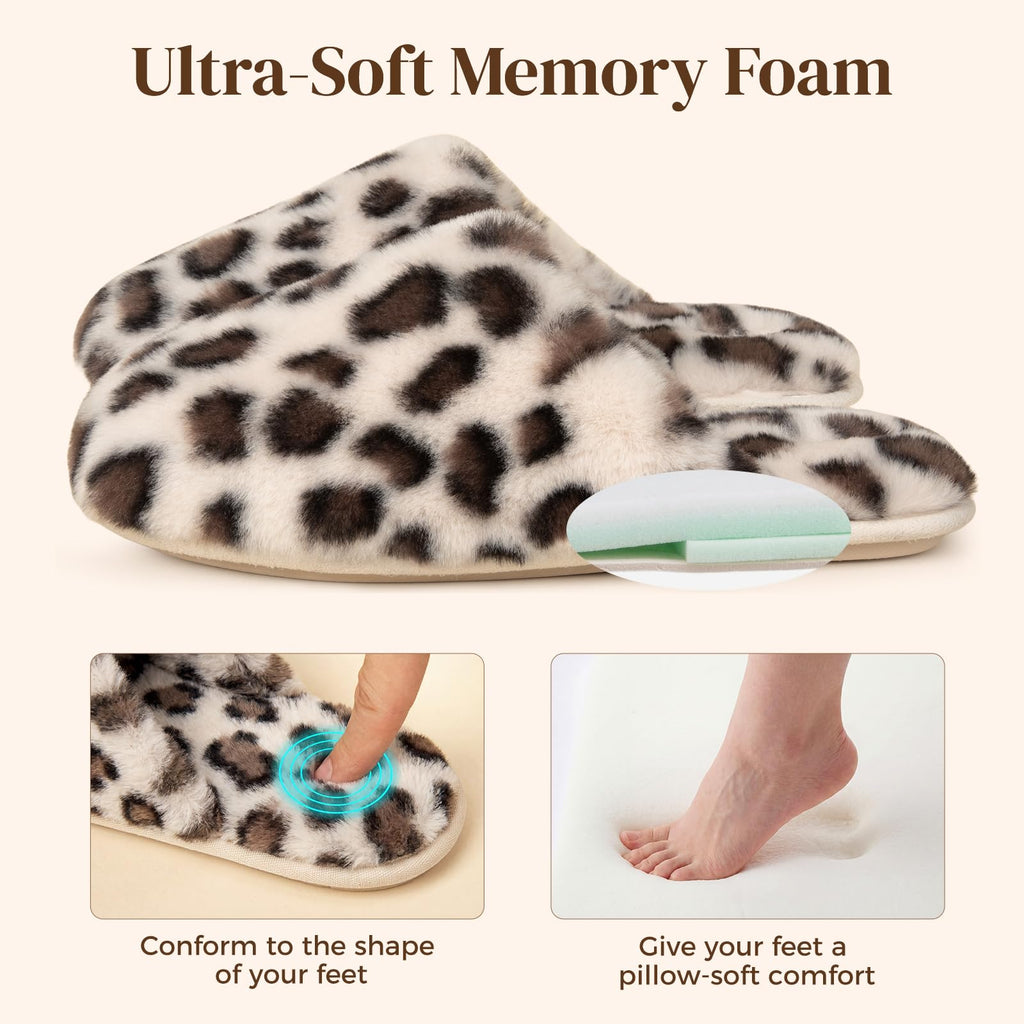 Snug Leaves Women's Fuzzy Scuff Slippers Soft Comfy Memory Foam Non-slip Indoor House Shoes