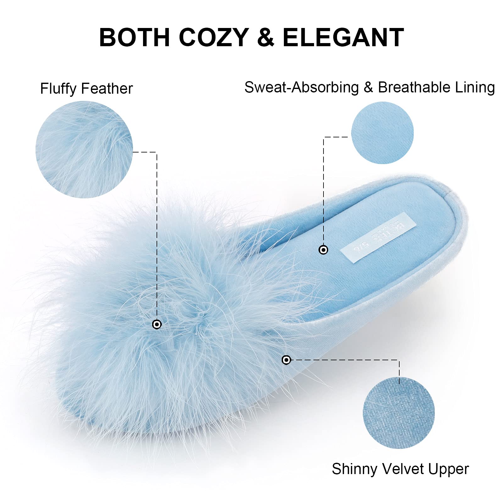 BCTEX COLL Women's Cozy Velvet Memory Foam House Slipper, Ladies Fuzzy Bedroom Slipper Non-slip Sole