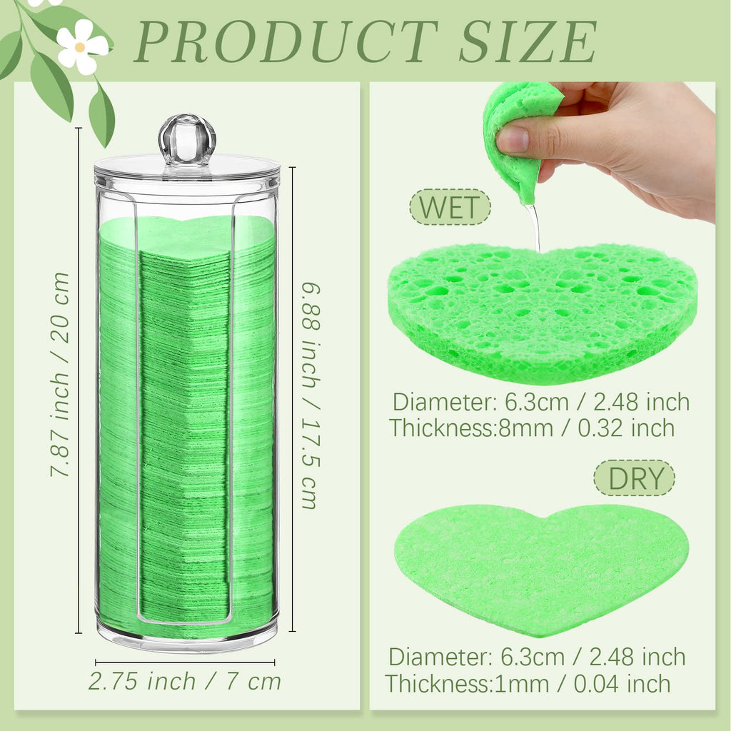 Sieral 120 Pcs Compressed Facial Sponges for Women with Container Disposable Face Sponge Pads for Mask Washing Face Cleansing Exfoliating Pore Esthetician Makeup Removal(Heart,Multicolor)