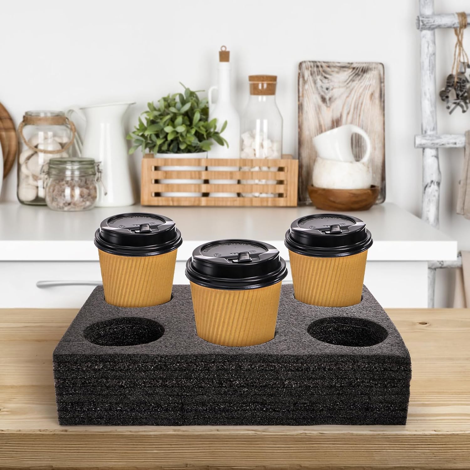 ZOOFOX 2 Pack Drink Carrier for Delivery, 6 Cup Reusable Foam Coffee Tray for Hot and Cold Drinks, to Go Drink Holder for Beverages, Delivery, Take Out, Outdoors