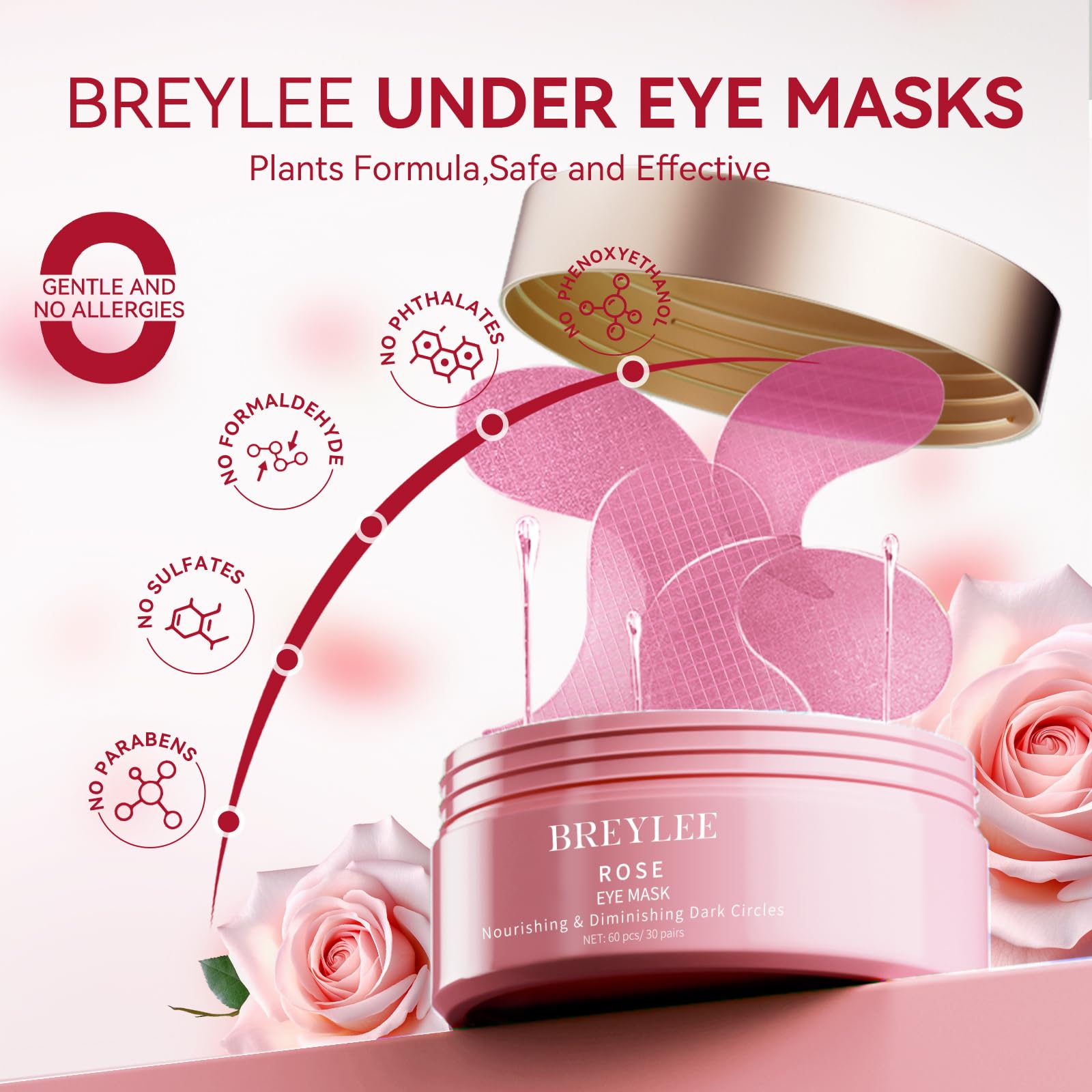 BREYLEE Aloe Vera Eye Masks– 60 Pcs - Puffy Eyes and Dark Circles Treatments – Look Younger and Reduce Wrinkles and Fine Lines Undereye, Improve and Firm eye Skin - Pure Natural Material Extraction