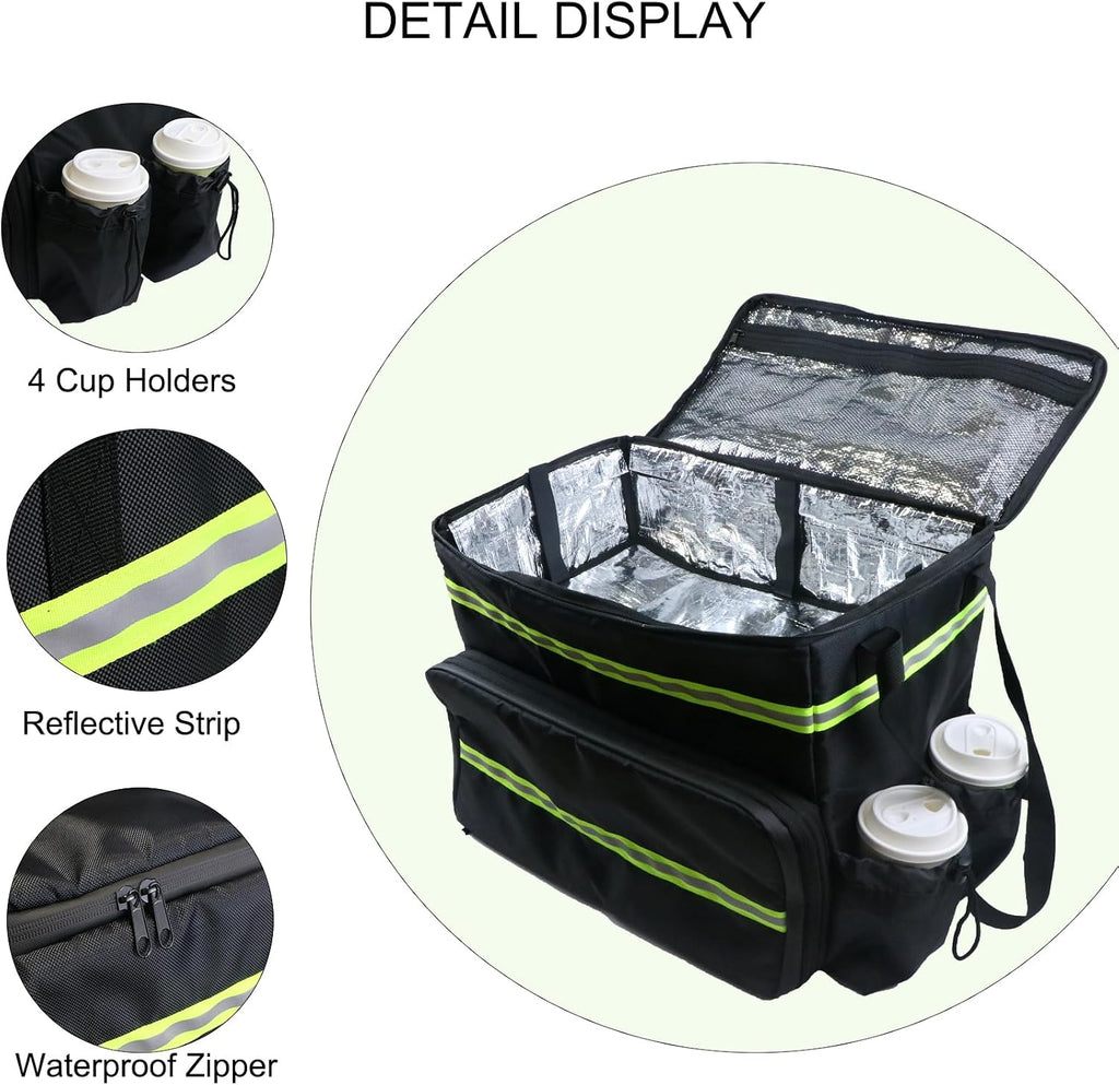 Extral Large Food Delivery Backpack,17"x17"x16" Insulated Pizza Delivery Backpack fits 14'' 16'' Pizzas, Motorcycle Food Delivery Bag for Bike with 4 Pockets for Uber Eats, Doordash