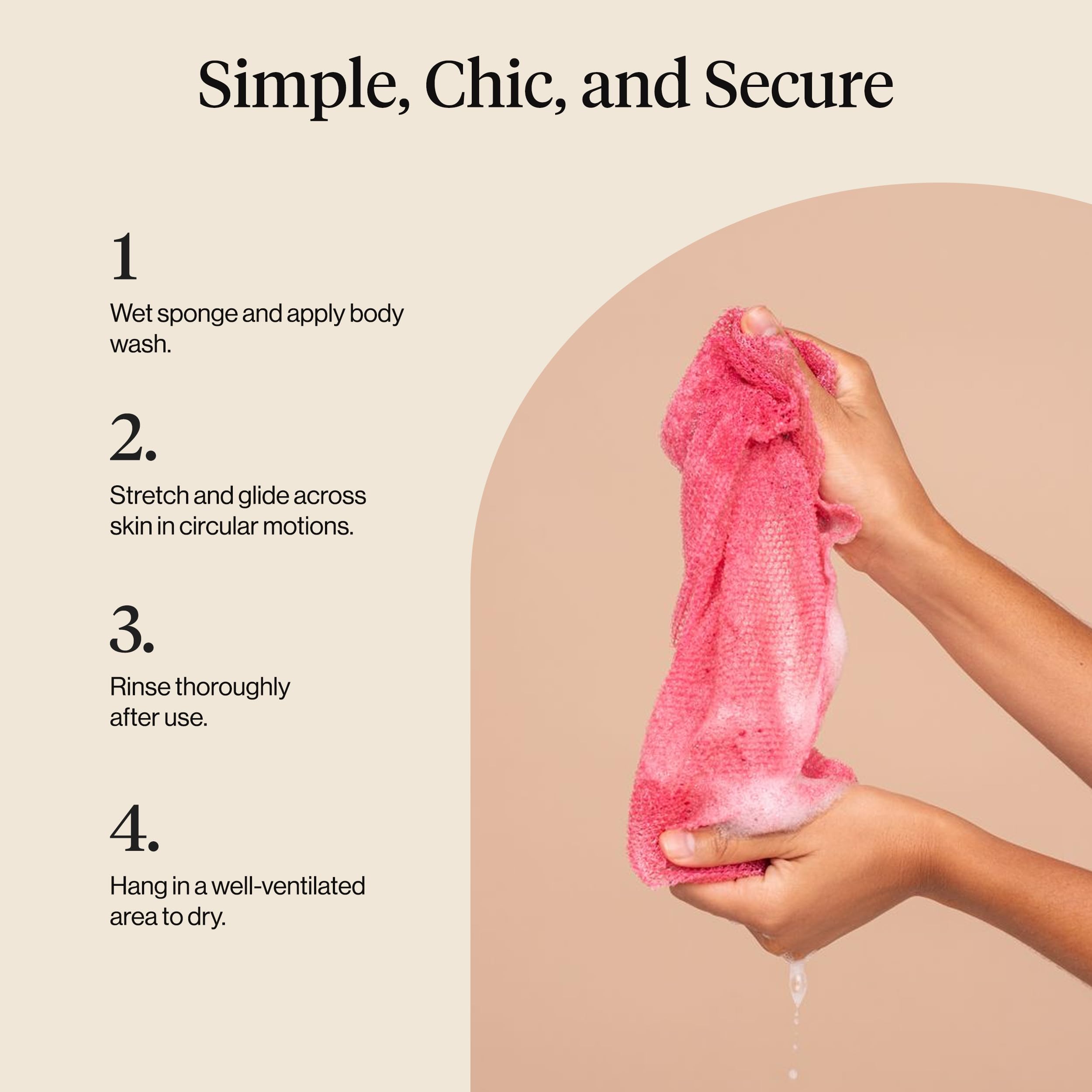 Kitsch African Net Sponge – Exfoliating Body Scrubber for Cleansing & Gentle Daily Exfoliation – Stretchable Bath Sponge for Hard-to-Reach Areas, Long-Lasting Shower Essential - Rosewood, 3 Pcs