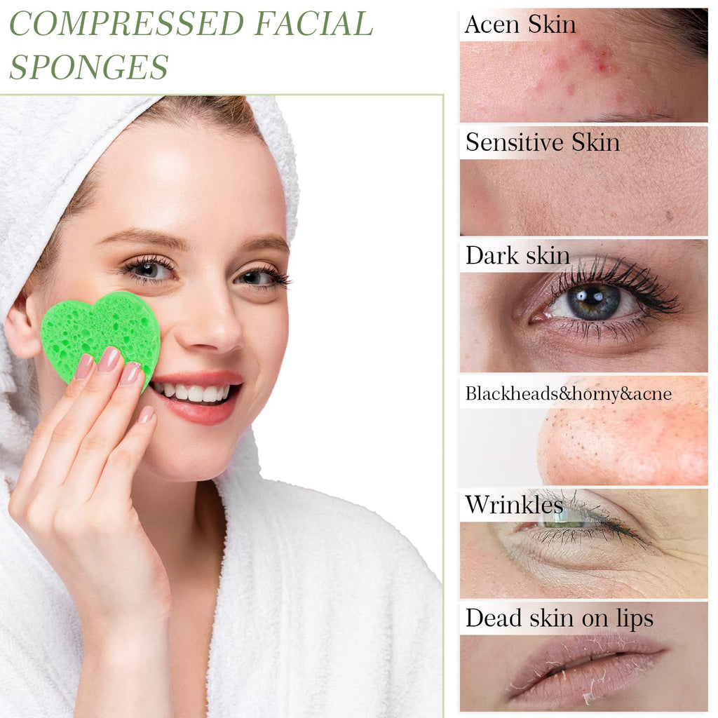 Sieral 120 Pcs Compressed Facial Sponges for Women with Container Disposable Face Sponge Pads for Mask Washing Face Cleansing Exfoliating Pore Esthetician Makeup Removal(Heart,Multicolor)