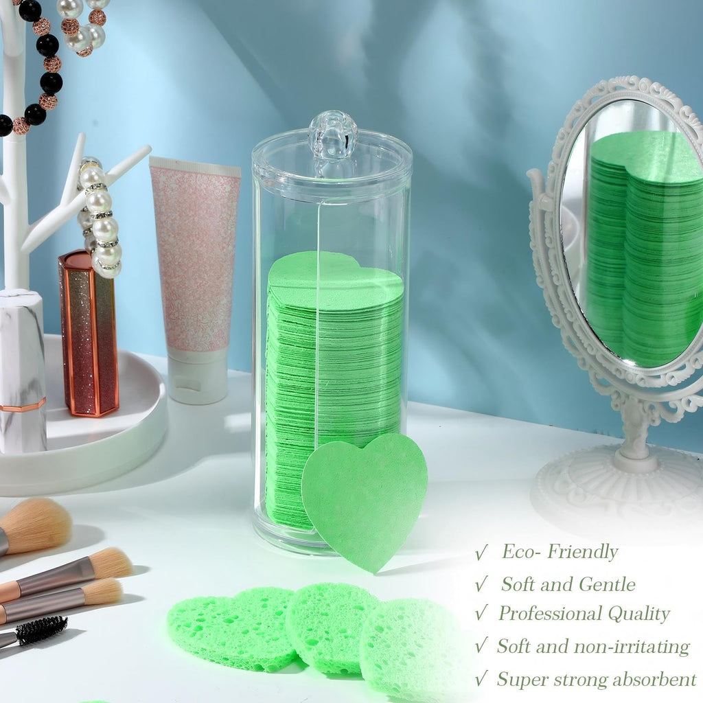 Sieral 120 Pcs Compressed Facial Sponges for Women with Container Disposable Face Sponge Pads for Mask Washing Face Cleansing Exfoliating Pore Esthetician Makeup Removal(Heart,Multicolor)