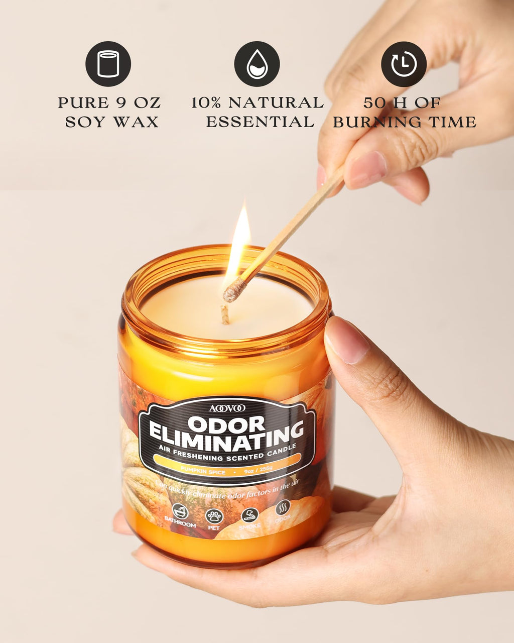 AOOVOO 4 Pack Citrus Lemon Odor Eliminating Highly Fragranced Candle Set - Eliminates 95% of Pet, Smoke, Food, and Other Smells Quickly, Non Toxic Air Freshing Soy Candle