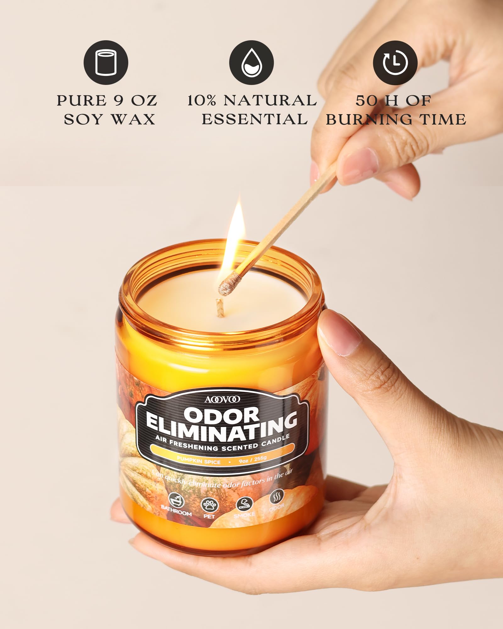 AOOVOO 4 Pack Citrus Lemon Odor Eliminating Highly Fragranced Candle Set - Eliminates 95% of Pet, Smoke, Food, and Other Smells Quickly, Non Toxic Air Freshing Soy Candle