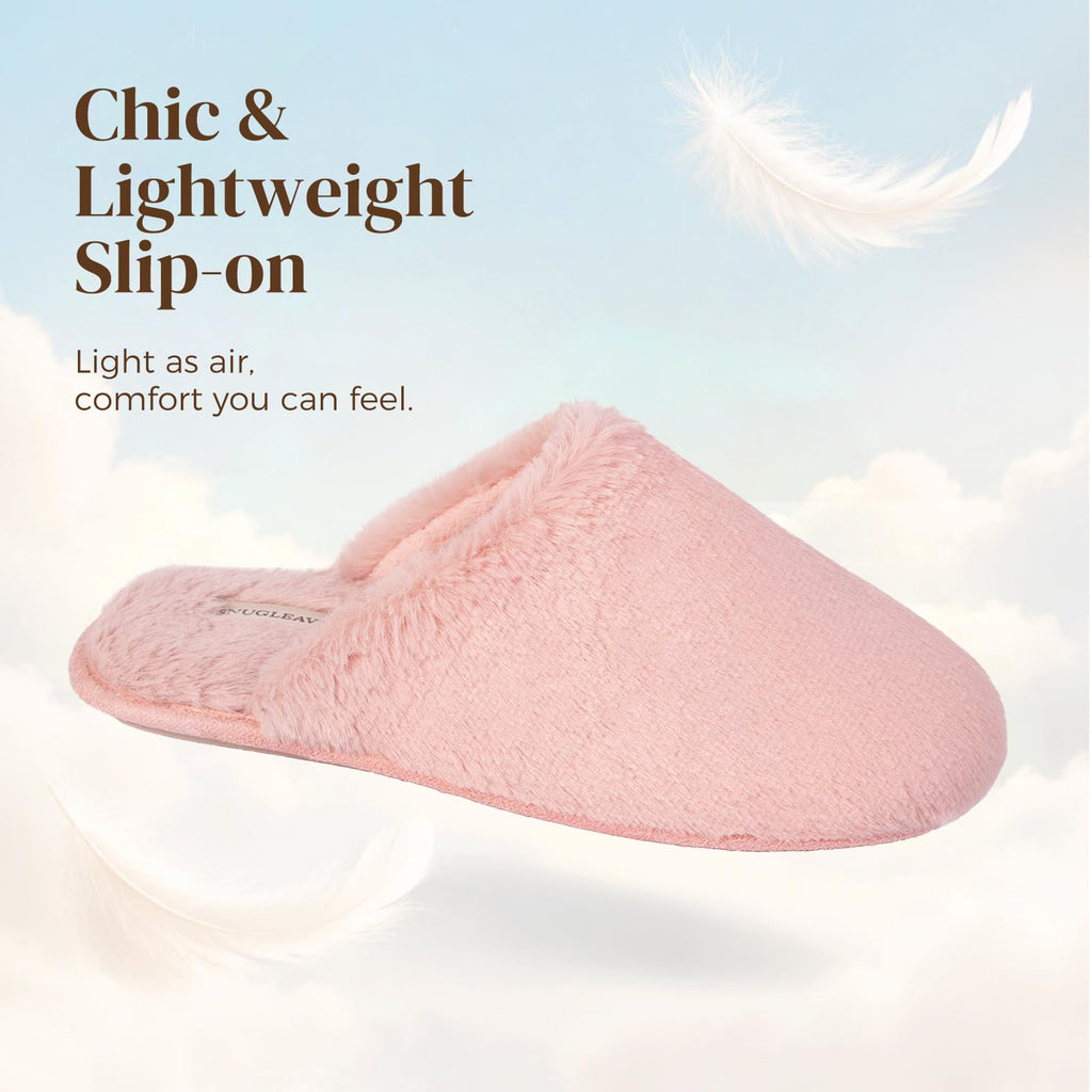 Snug Leaves Women's Fuzzy Scuff Slippers Soft Comfy Memory Foam Non-slip Indoor House Shoes