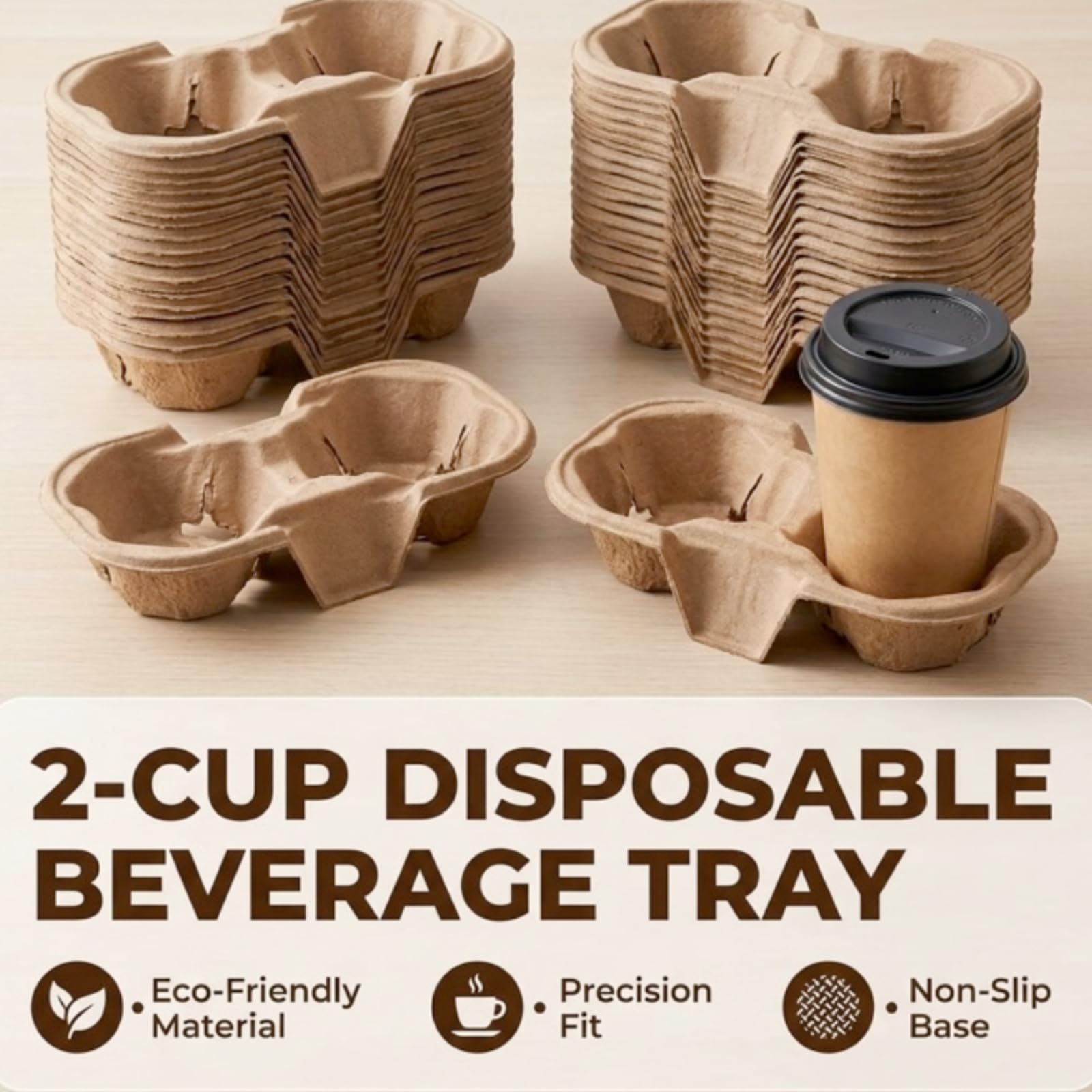 2 Cup Disposable Coffee Trays,Pulp Fiber Cup Holder Commercial Compostable Beverage Carriers, Spill Drink Cup Holder for Hot and Cold Beverages，Restaurants and Take Away（40pice）