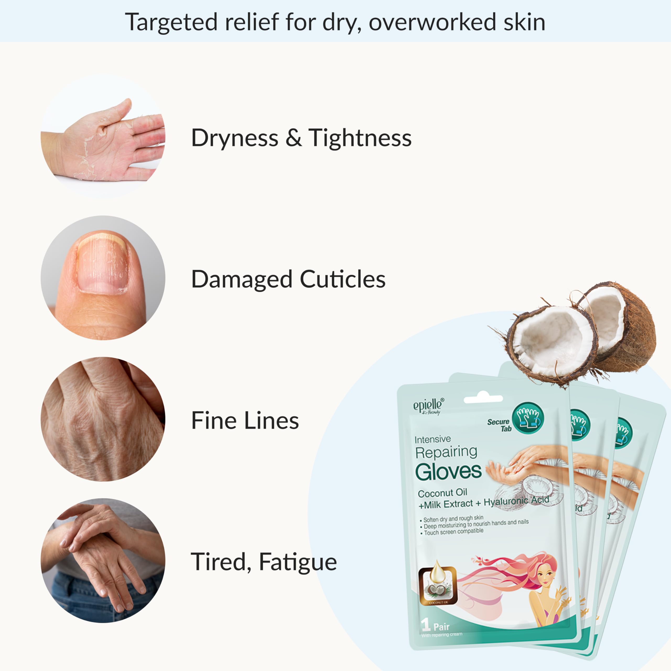 Epielle Intensive Repairing Hand & Foot Masks, Restore and Moisturize Dry, Cracked Skin, Self Care Gifts for Women, Spa Kit, 6 Moisturizing Gloves & 6 Moisturizing Socks