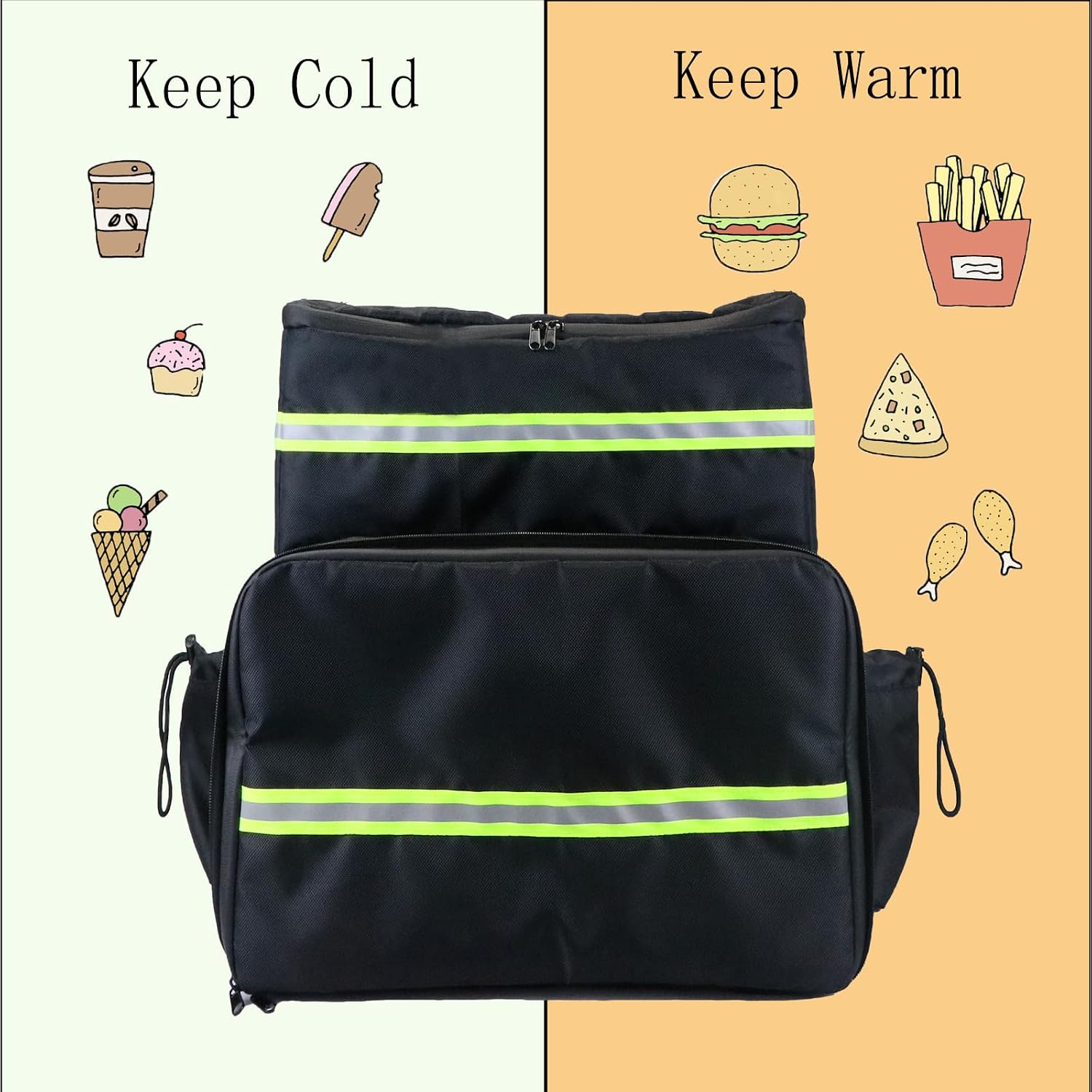 Extral Large Food Delivery Backpack,17"x17"x16" Insulated Pizza Delivery Backpack fits 14'' 16'' Pizzas, Motorcycle Food Delivery Bag for Bike with 4 Pockets for Uber Eats, Doordash