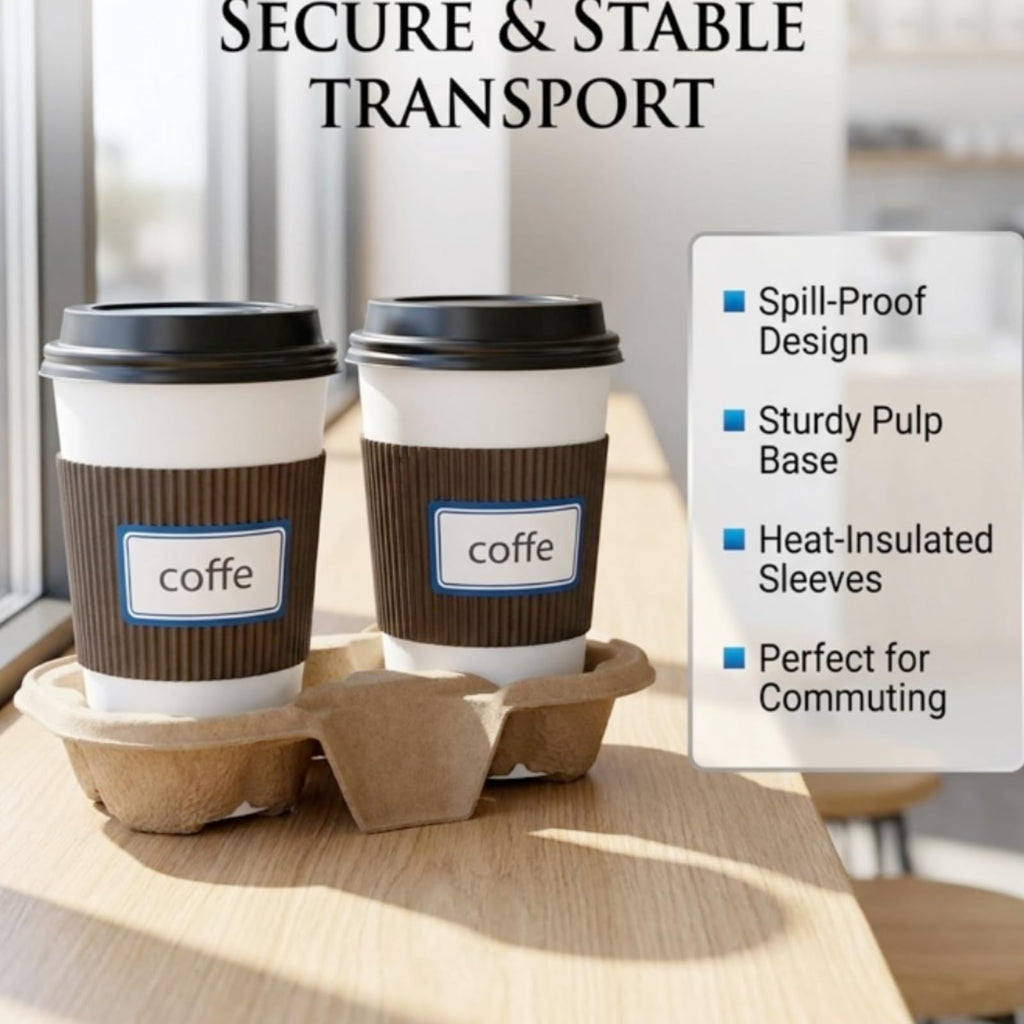 2 Cup Disposable Coffee Trays,Pulp Fiber Cup Holder Commercial Compostable Beverage Carriers, Spill Drink Cup Holder for Hot and Cold Beverages，Restaurants and Take Away（40pice）
