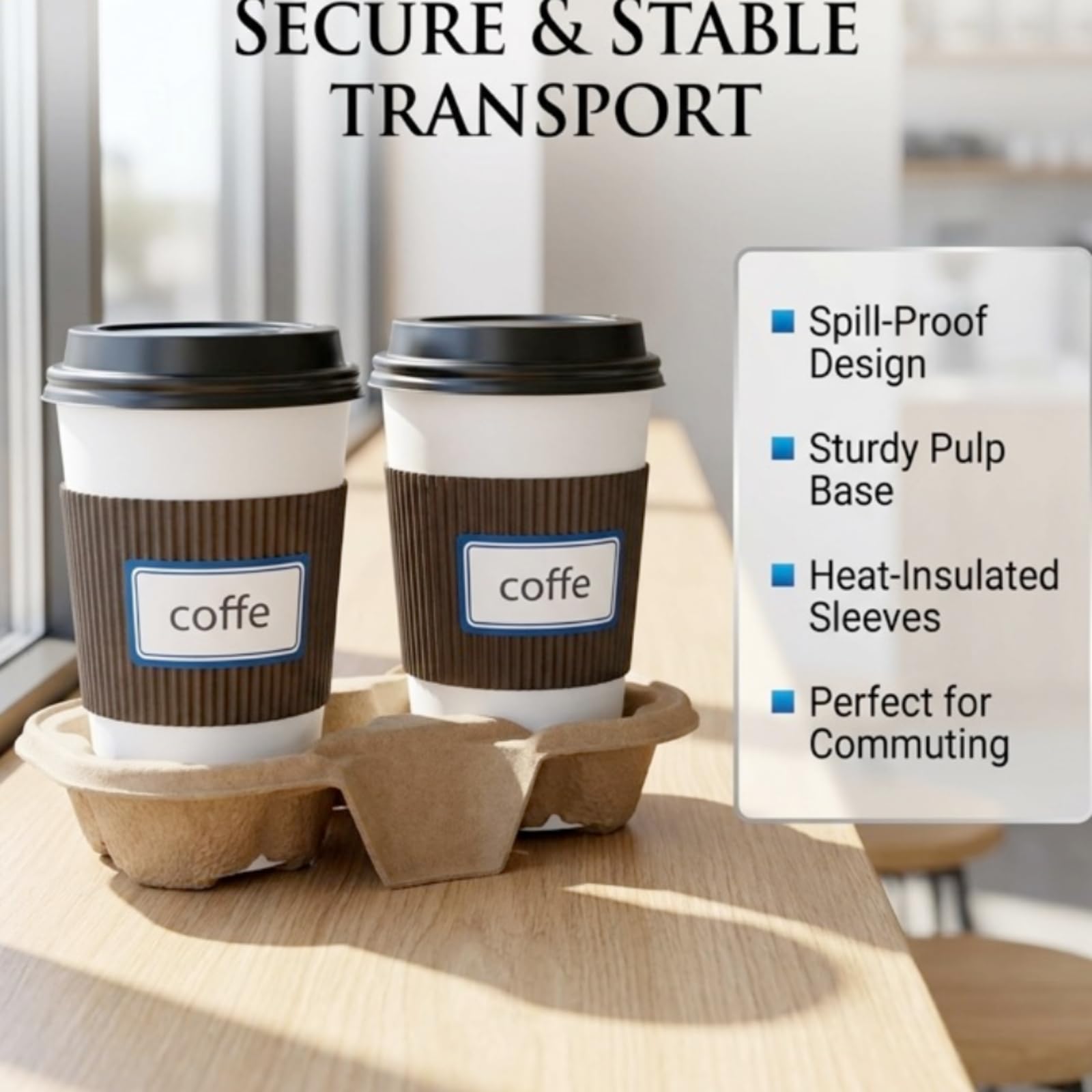 2 Cup Disposable Coffee Trays,Pulp Fiber Cup Holder Commercial Compostable Beverage Carriers, Spill Drink Cup Holder for Hot and Cold Beverages，Restaurants and Take Away（40pice）