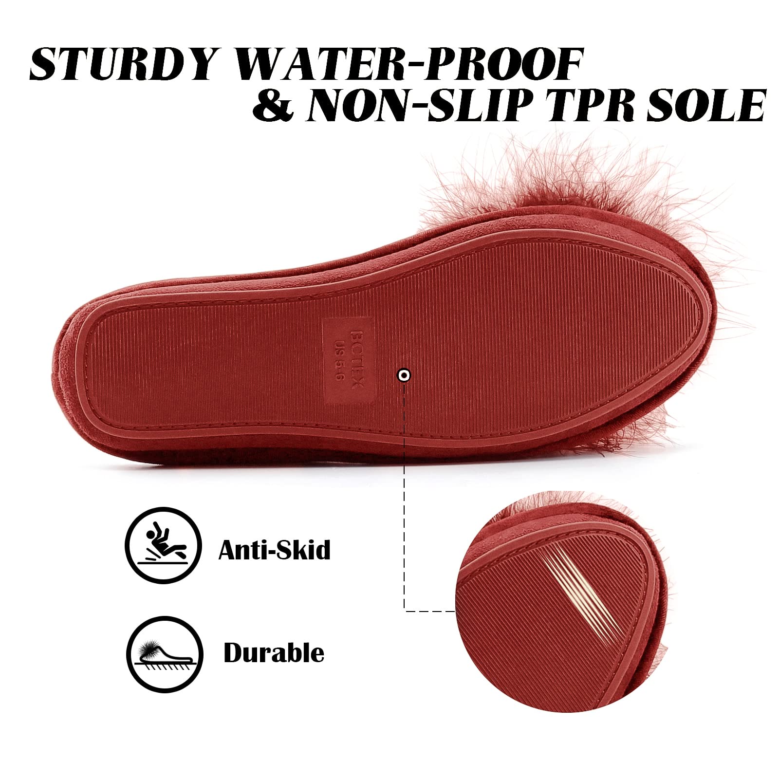BCTEX COLL Women's Cozy Velvet Memory Foam House Slipper, Ladies Fuzzy Bedroom Slipper Non-slip Sole