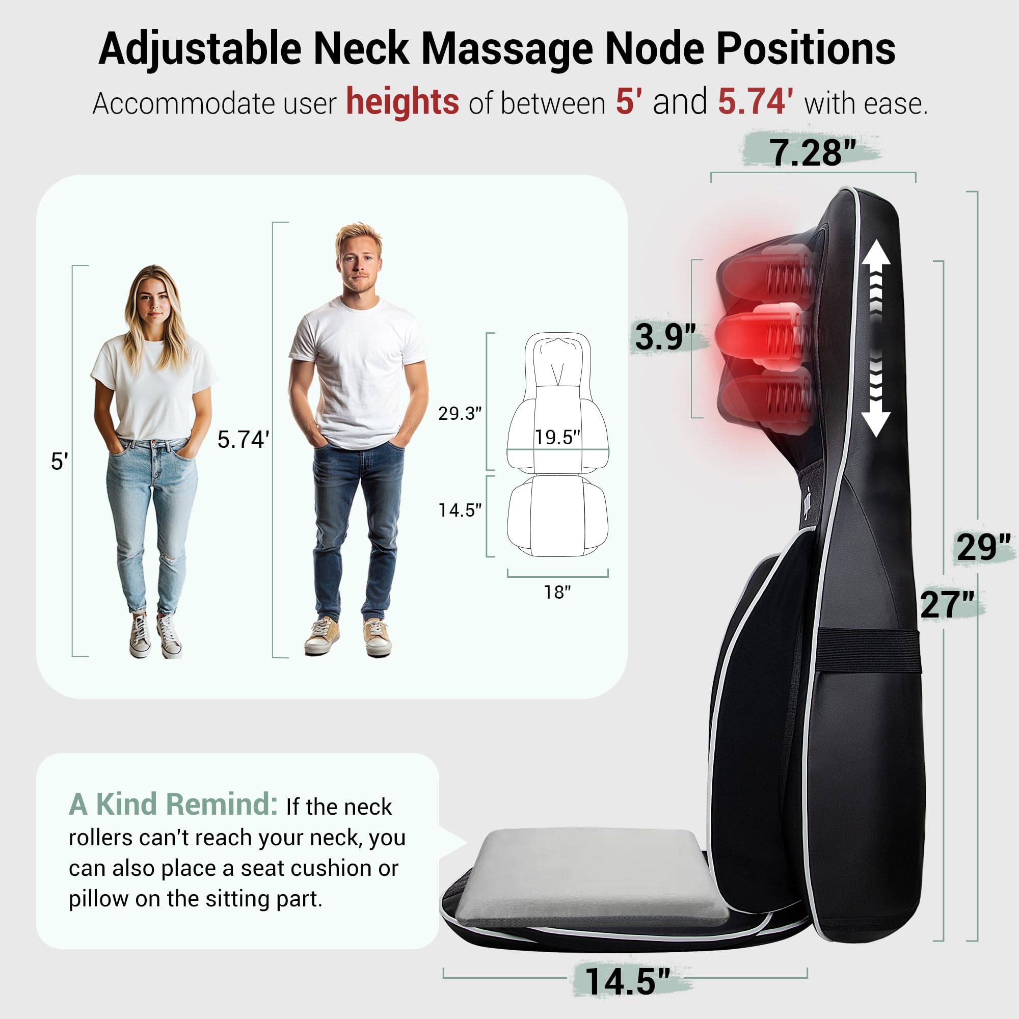 Mynt FSA Eligible HSA Approved Shiatsu Neck and Back Massager for Chair with 10 Deep Kneading Nodes, 2D & 3D Adjustable Back Massage with Heat, Portable Massage Chair Pad with Cover