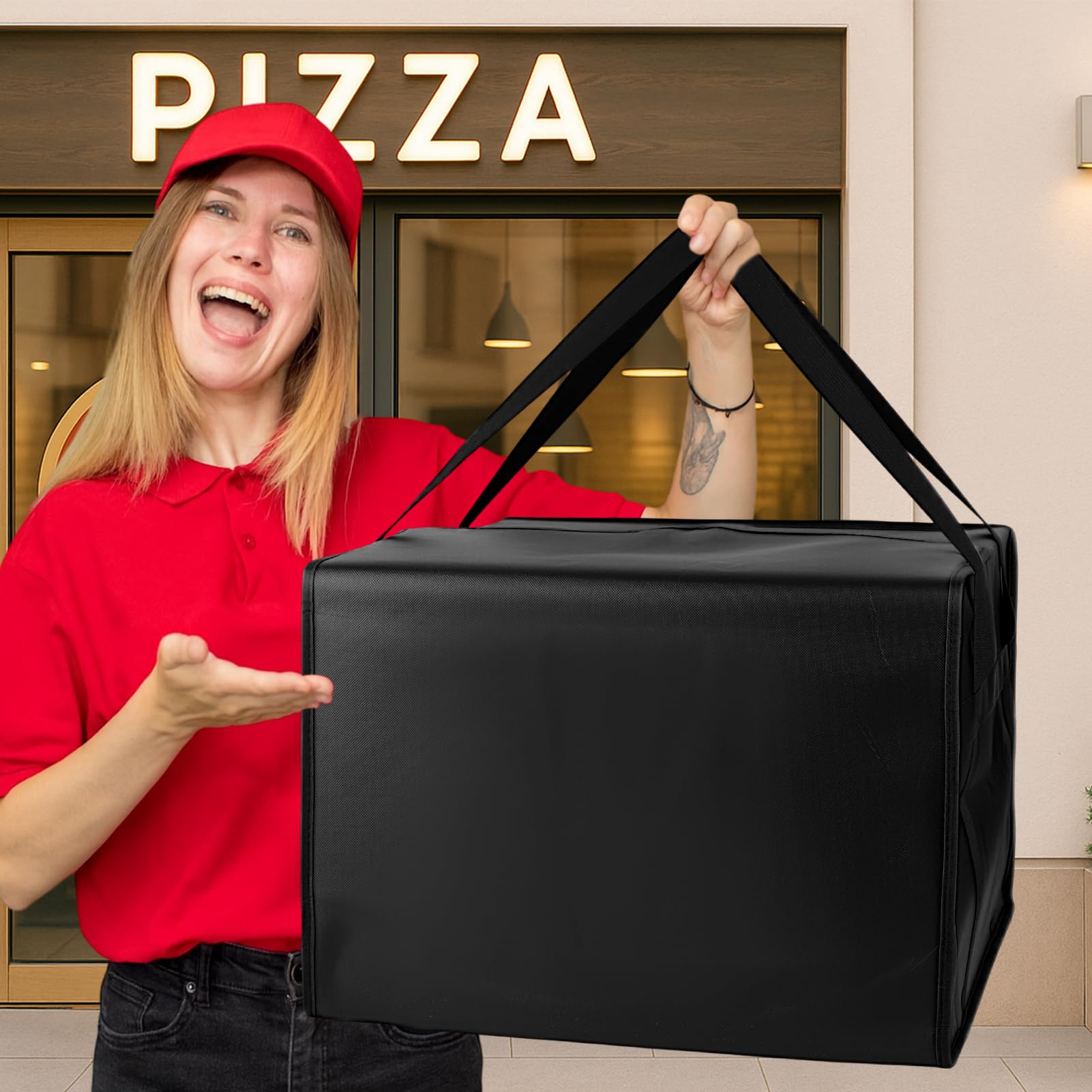 Bodaon Insulated Pizza Delivery Bag, 20" x 20" x 6" Pizza Warmer Bags for Carry Hot, Food Warmers for Parties, Pizza Thermal Insulation, Pizza Carrier for Catering, Red, 1-Pack