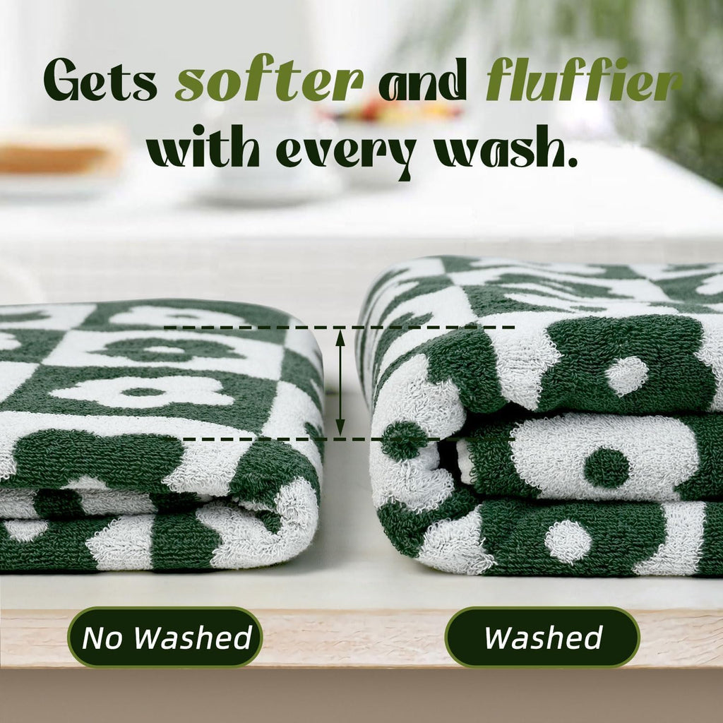 Jacquotha 2-Pieces Luxury Bath Towels Checkered Floral, Pink Towels for Women Girls Shower Body 27.5x55 Inches, Bathroom Decor & Pool Days, Cotton