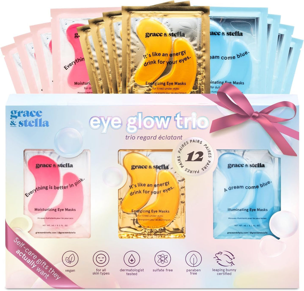 grace & stella Award Winning Under Eye Mask Reduce Dark Circles, Puffy Eyes, Undereye Bags, Wrinkles, Gel Under Eye Patches, New Mom Gifts - Vegan Self Care (48 Pairs, Blue)