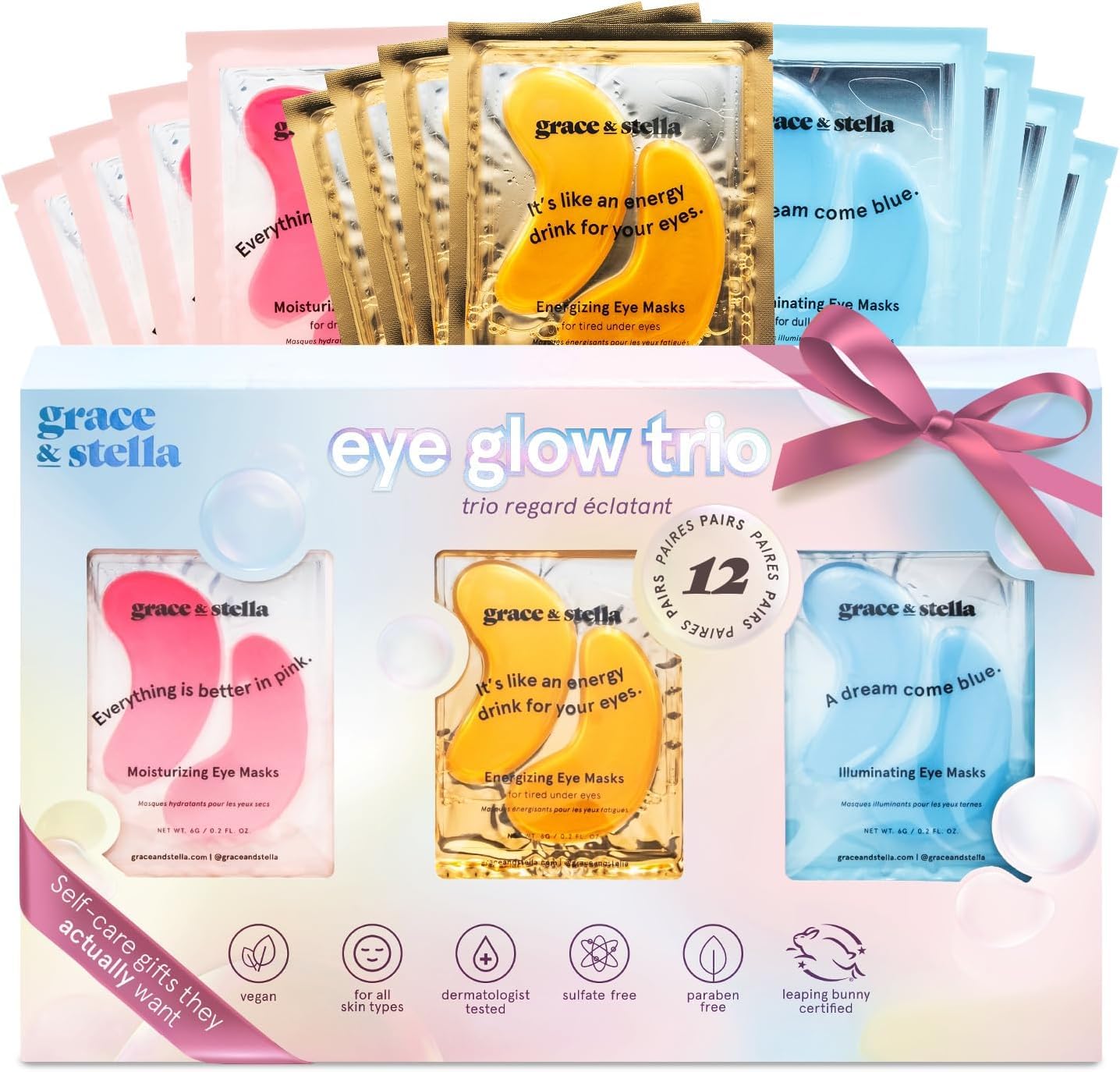 grace & stella Award Winning Under Eye Mask Reduce Dark Circles, Puffy Eyes, Undereye Bags, Wrinkles, Gel Under Eye Patches, New Mom Gifts - Vegan Self Care (48 Pairs, Blue)