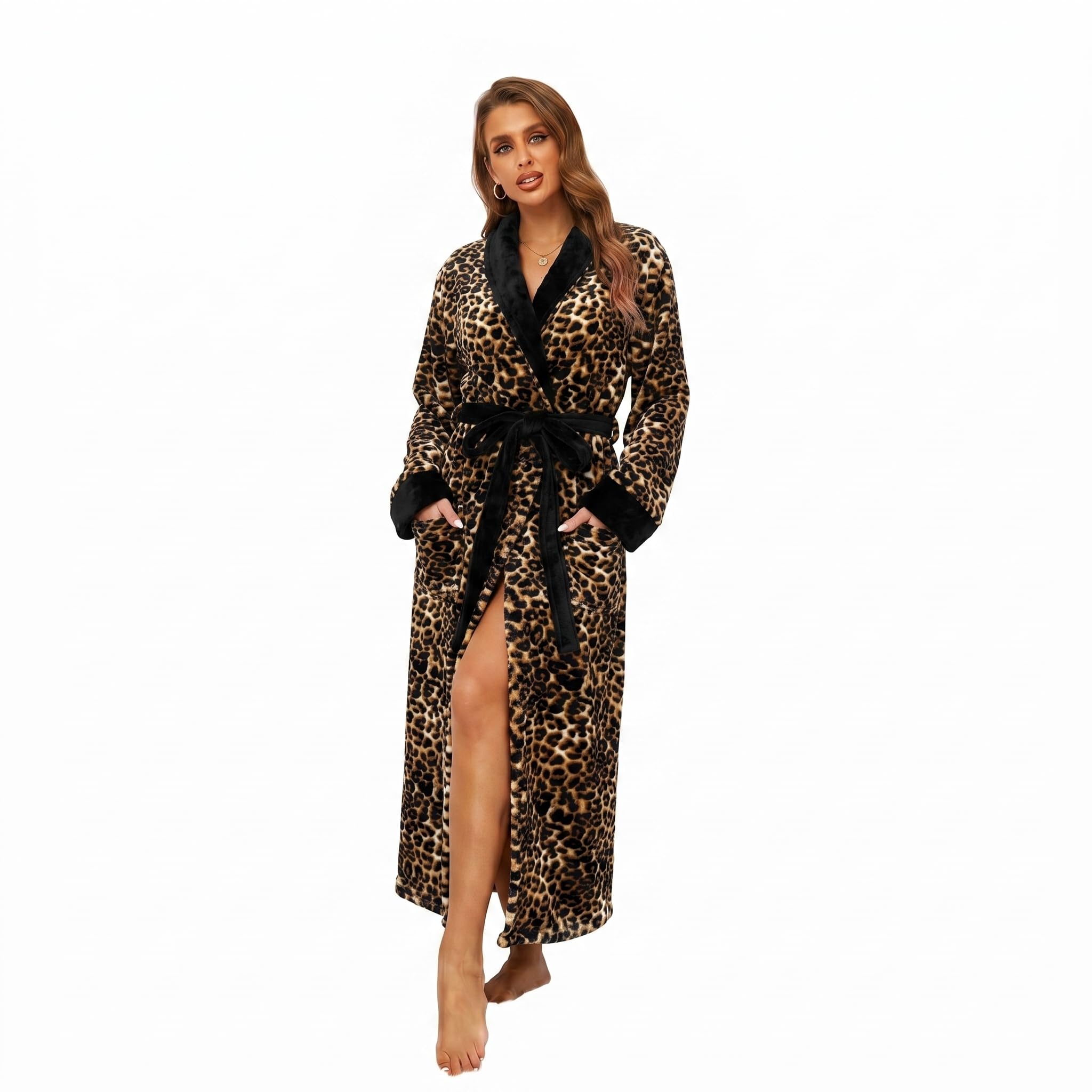 RONGTAI Womens Bathrobe Ladies Fleece Plush Warm Long Robes Fleece Nightgown Sleepwear
