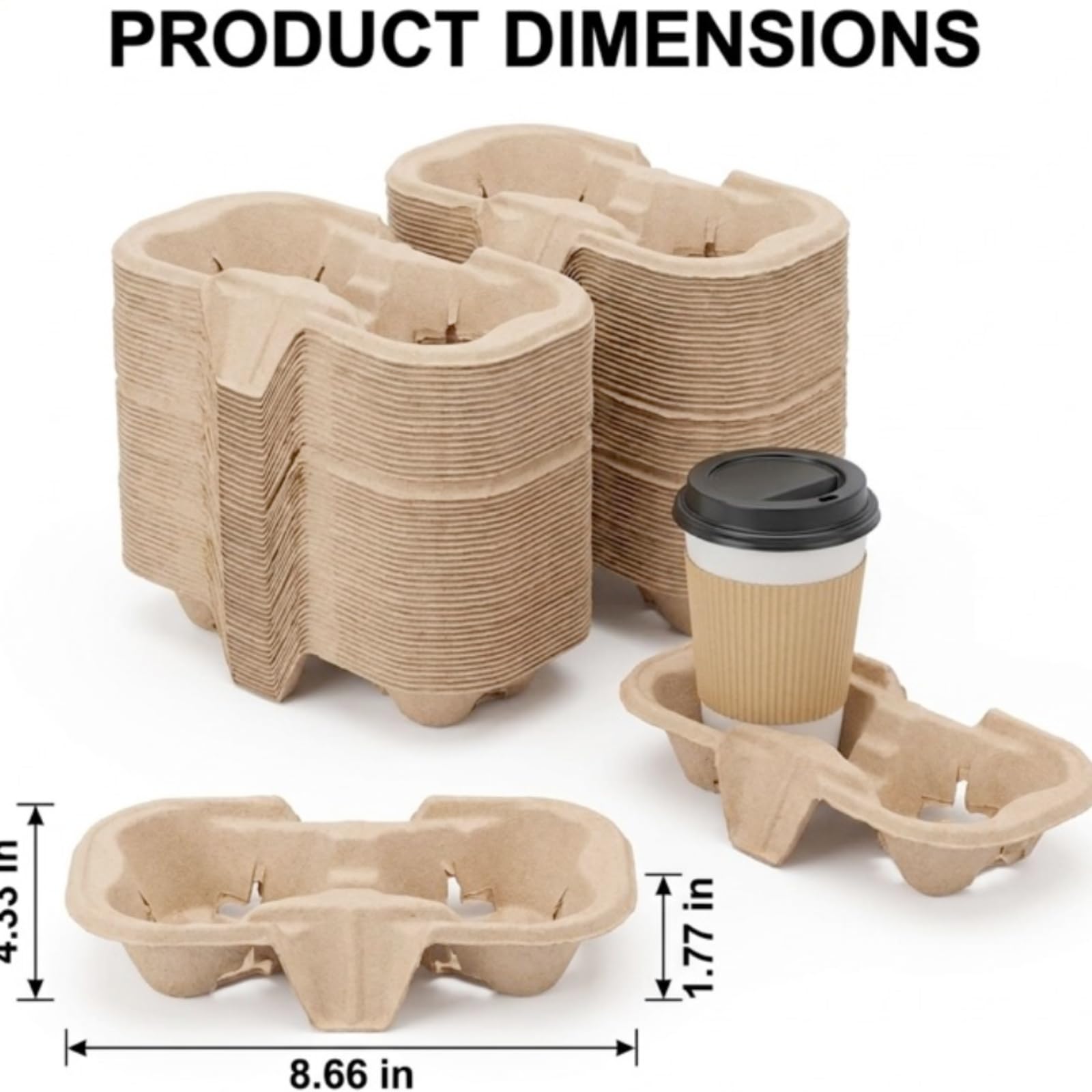 2 Cup Disposable Coffee Trays,Pulp Fiber Cup Holder Commercial Compostable Beverage Carriers, Spill Drink Cup Holder for Hot and Cold Beverages，Restaurants and Take Away（40pice）