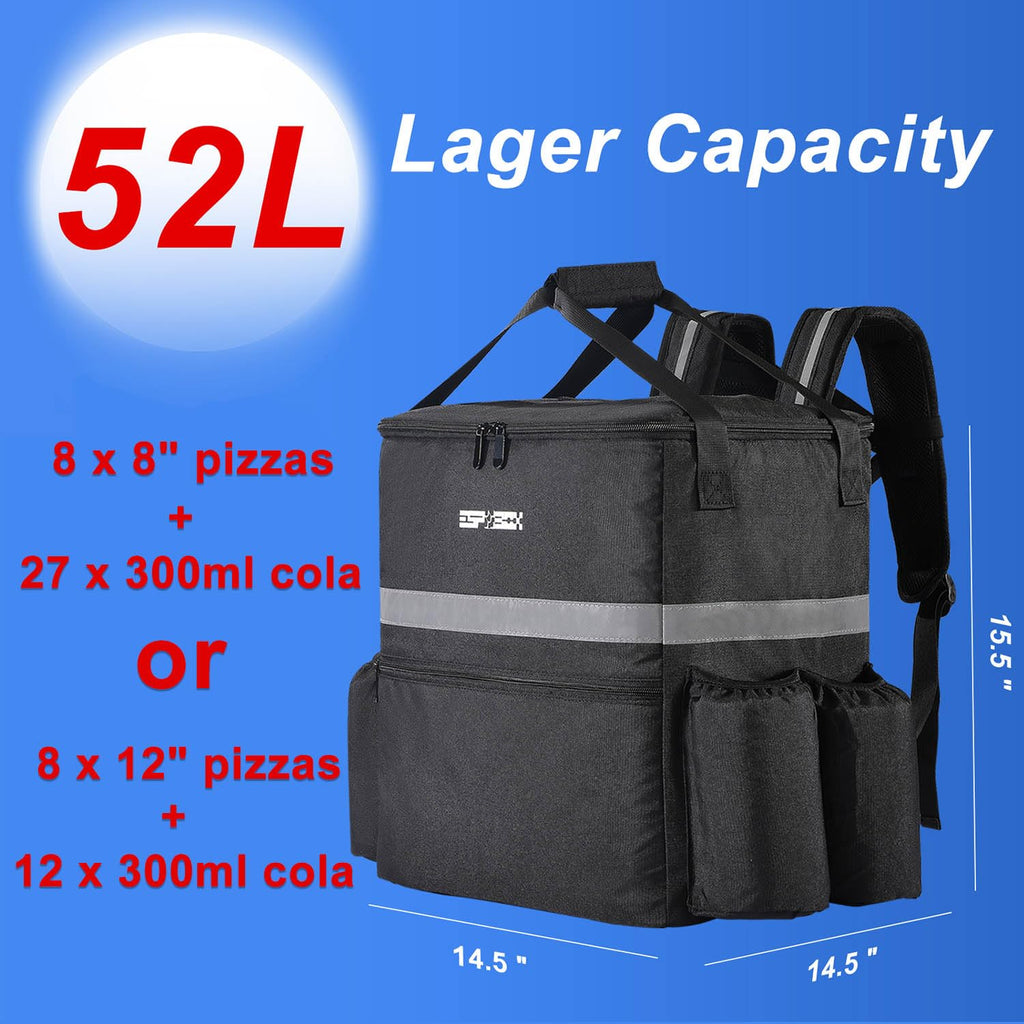 Food Delivery Backpack with 4 Cup Holder, Insulated Pizza Delivery Bag for Delivery Bike, Large Leakproof Delivery Bags for Hot/Cold Food for Uber Eats, Doordash, Postmates（Black）