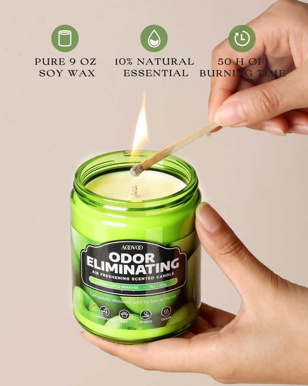 AOOVOO 4 Pack Citrus Lemon Odor Eliminating Highly Fragranced Candle Set - Eliminates 95% of Pet, Smoke, Food, and Other Smells Quickly, Non Toxic Air Freshing Soy Candle