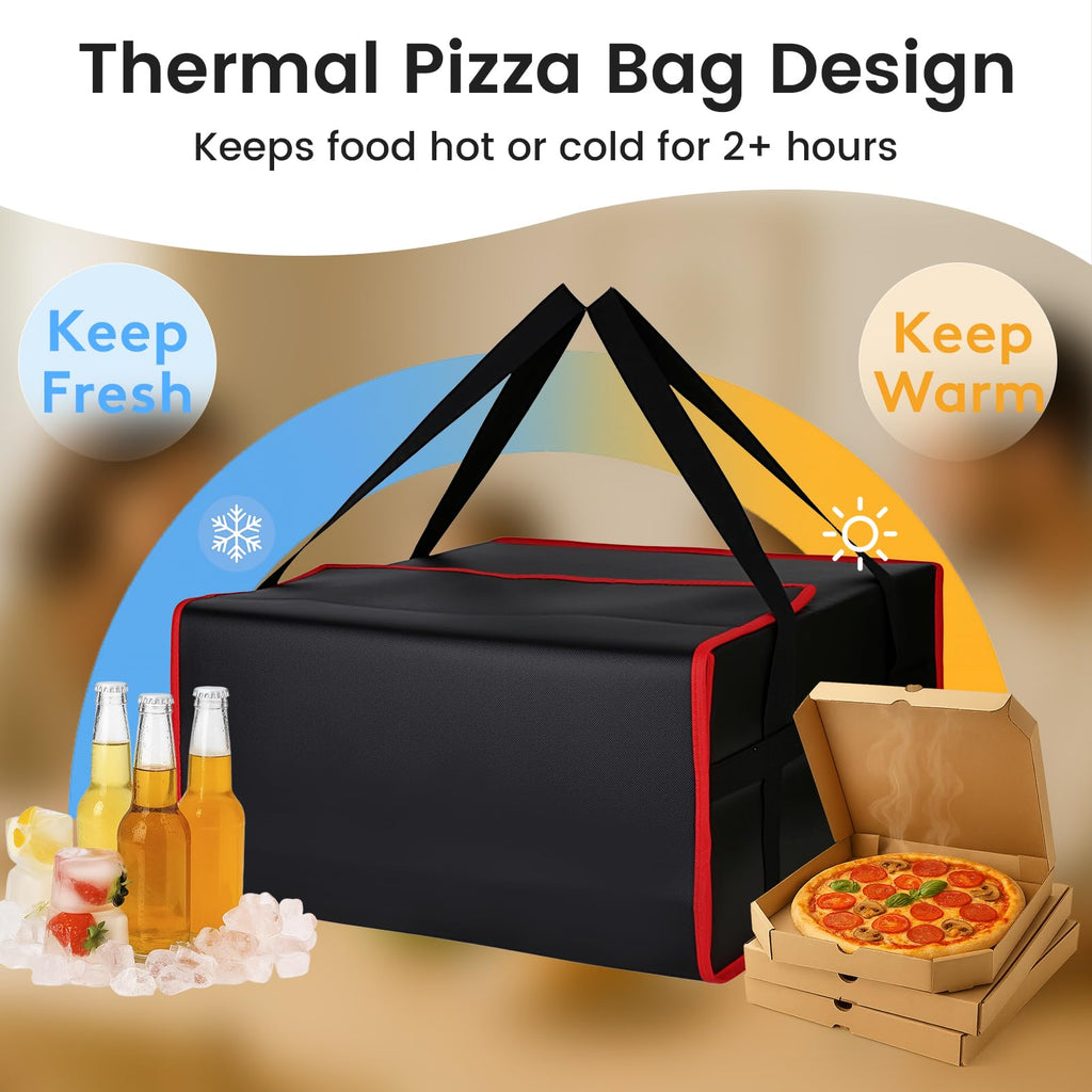 Bodaon Insulated Pizza Delivery Bag, 20" x 20" x 6" Pizza Warmer Bags for Carry Hot, Food Warmers for Parties, Pizza Thermal Insulation, Pizza Carrier for Catering, Red, 1-Pack