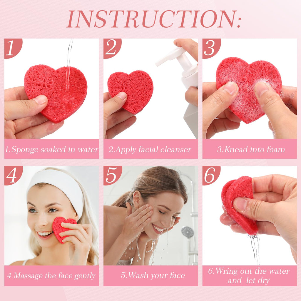 Sieral 120 Pcs Compressed Facial Sponges for Women with Container Disposable Face Sponge Pads for Mask Washing Face Cleansing Exfoliating Pore Esthetician Makeup Removal(Heart,Multicolor)