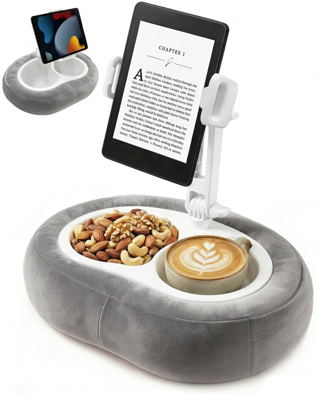 Tablet Pillow Stand, Compatible with 5"-12.9" Kindle, iPad, Phone/Tablet, Google, Samsung, 360° Rotating Phone Holder for Bed, Soft Plush Fabric, Detachable Bowl, Reading and Relaxation on Bed, Pink