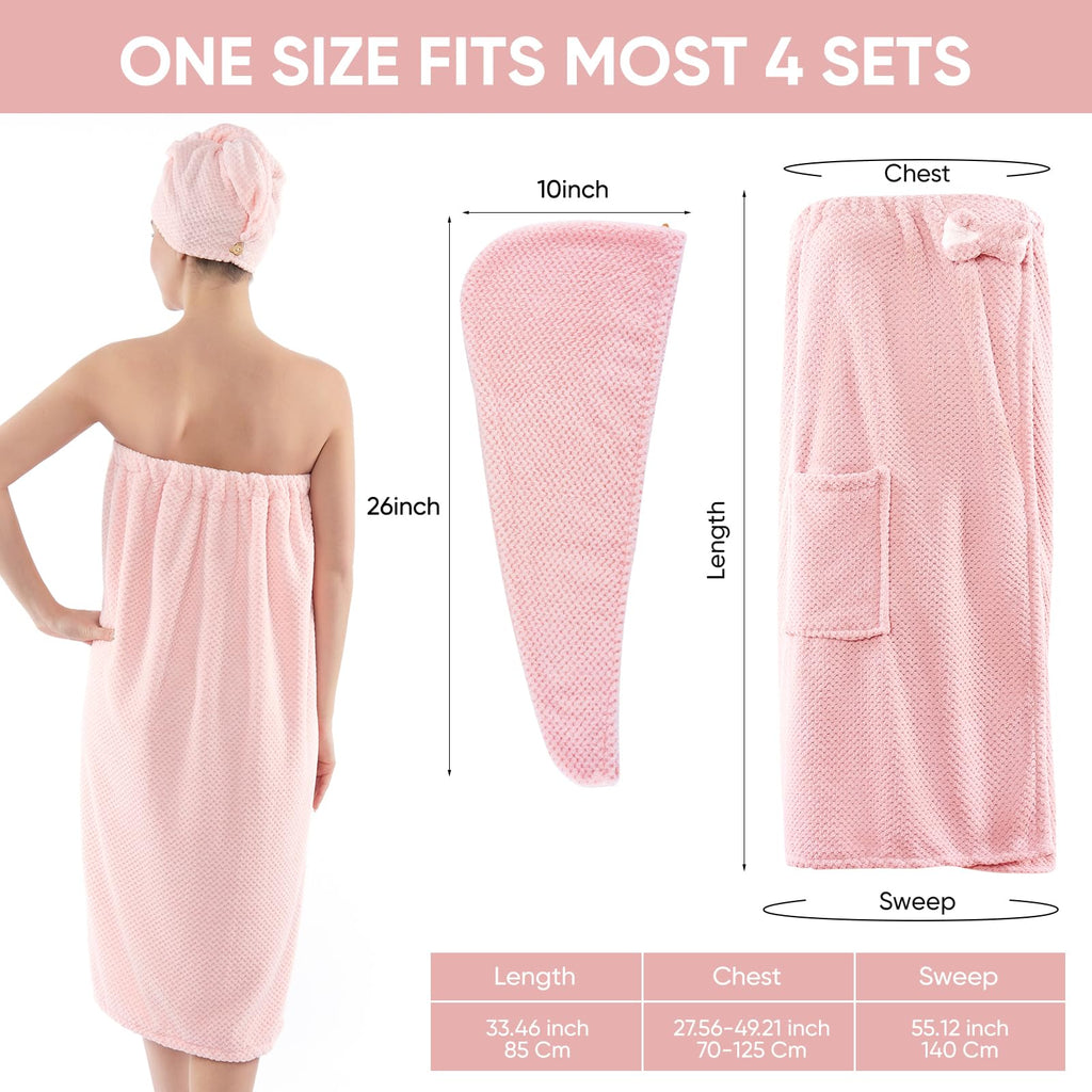 Spa Robe Bath wrap Towels for Women and Hair Drying Towel Waffle Spa Wraps with Pocket Adjustable Closure Lightweight Towel Wraps for Bath Shower (4, Purple)
