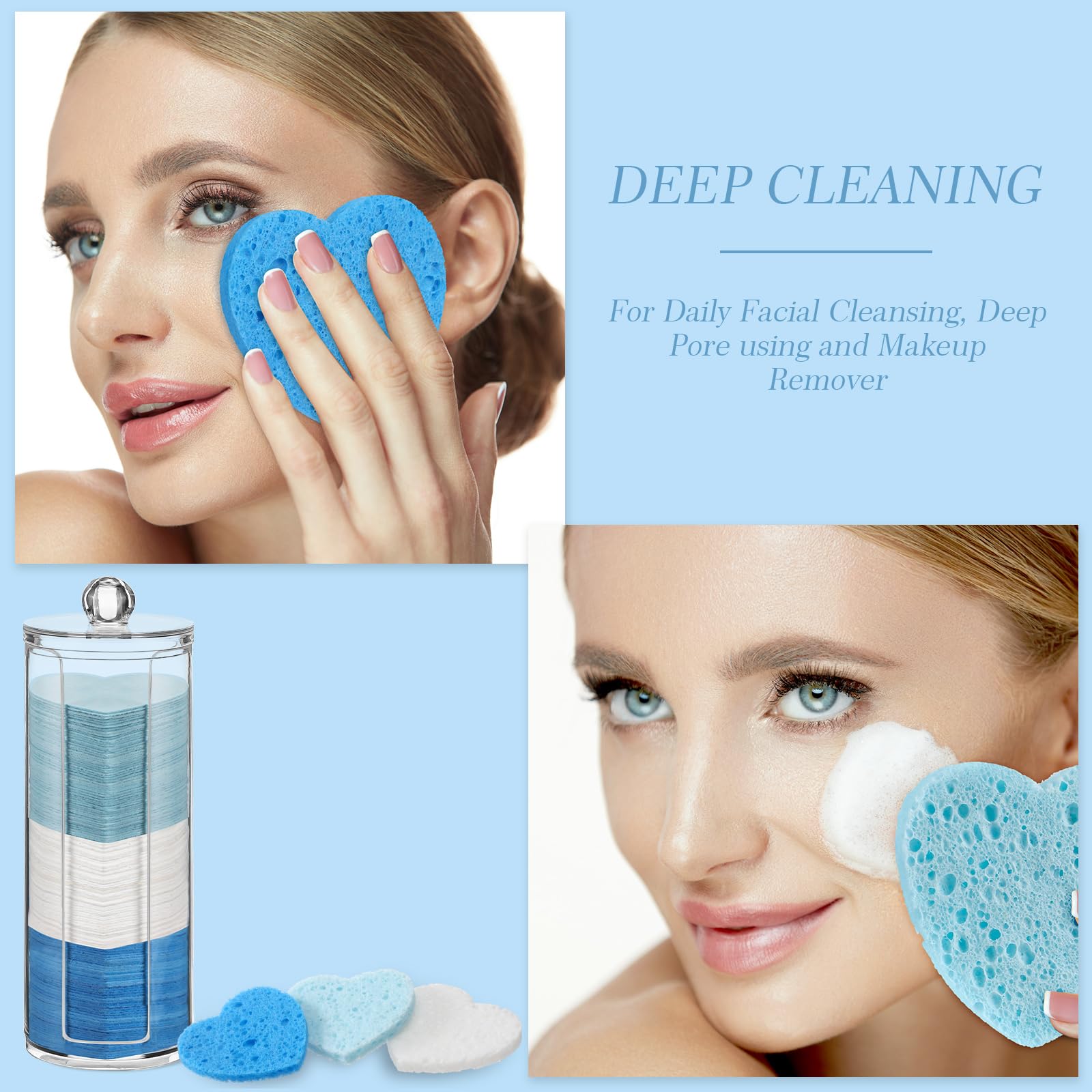 Sieral 120 Pcs Compressed Facial Sponges for Women with Container Disposable Face Sponge Pads for Mask Washing Face Cleansing Exfoliating Pore Esthetician Makeup Removal(Heart,Multicolor)