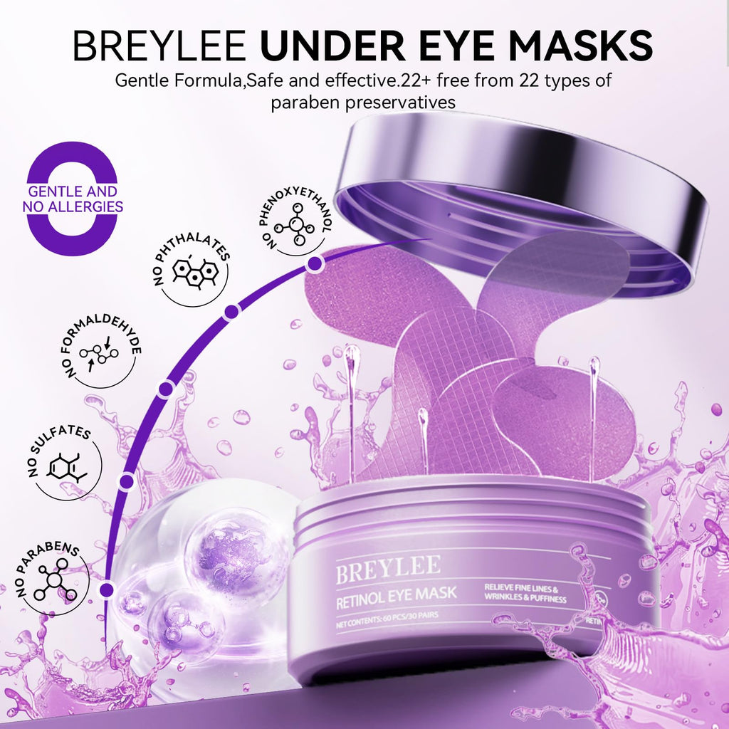 BREYLEE Aloe Vera Eye Masks– 60 Pcs - Puffy Eyes and Dark Circles Treatments – Look Younger and Reduce Wrinkles and Fine Lines Undereye, Improve and Firm eye Skin - Pure Natural Material Extraction