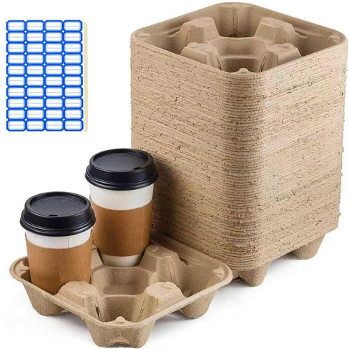 2 Cup Disposable Coffee Trays,Pulp Fiber Cup Holder Commercial Compostable Beverage Carriers, Spill Drink Cup Holder for Hot and Cold Beverages，Restaurants and Take Away（40pice）