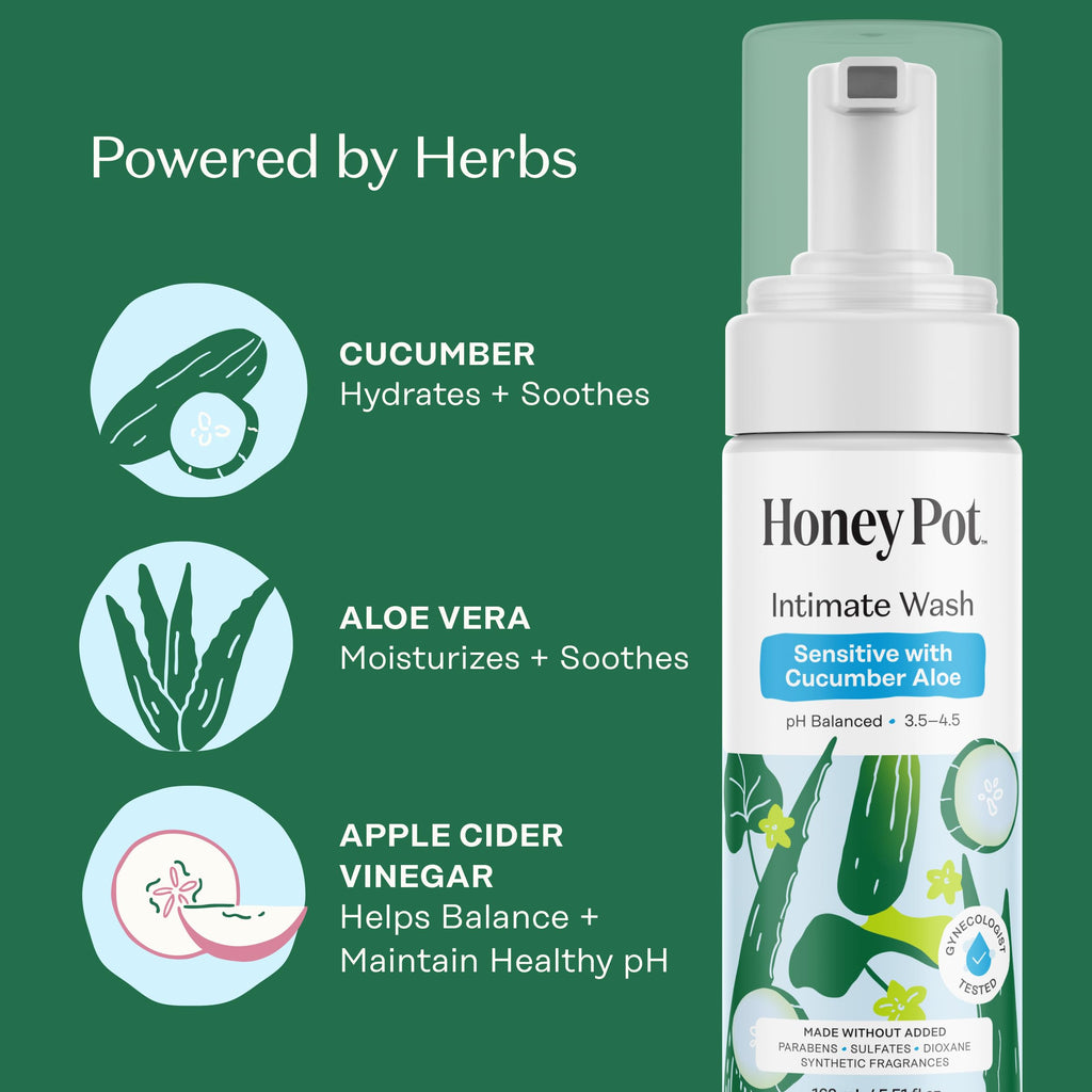 The Honey Pot Company - Feminine Wash - Herbal Infused - Sensitive Skin Types - PH Balanced Plant Based Hygiene Products - Sensitive w/Rosewater - 5.51 Fluid Oz.