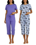 Real Essentials 2 Pack: Womens Pajamas Short Sleeve Sleepwear Tops and Capri Pants Pjs Print Pajama Sets (Available In Plus)