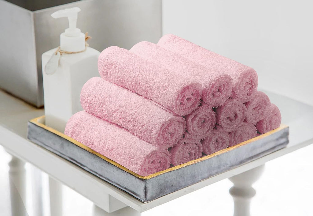 Avalon Towels Salon Towel - Pink Hand Towels Bulk Pack of 24 - 100% Cotton Absorbent Spa, Facial & Gym Towel for Working Out - 16x27 Inches (Not Bleach Proof)