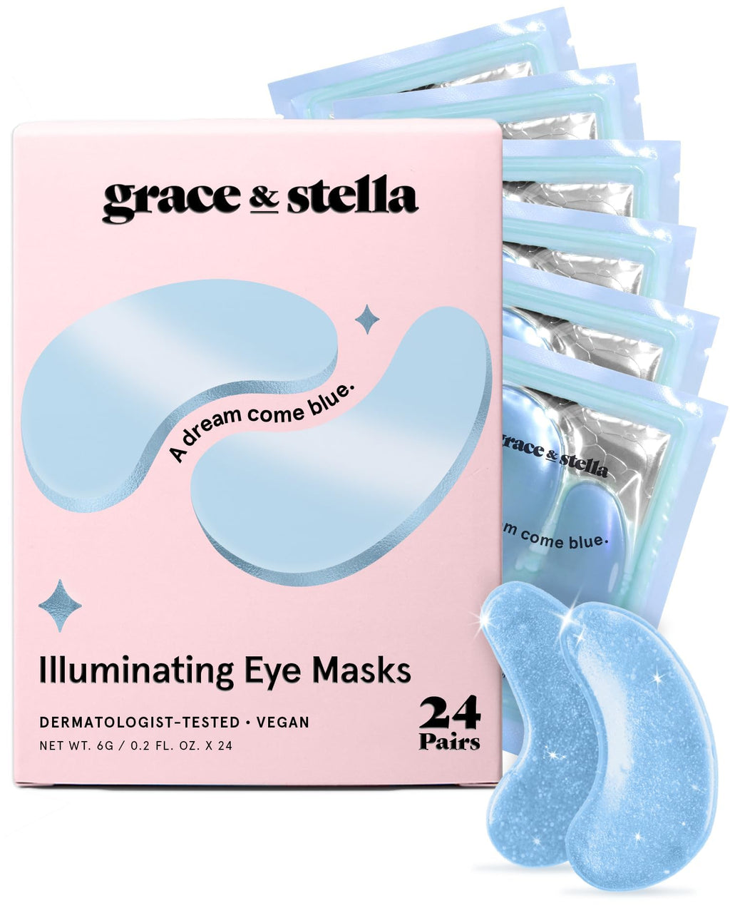 grace & stella Award Winning Under Eye Mask Reduce Dark Circles, Puffy Eyes, Undereye Bags, Wrinkles, Gel Under Eye Patches, New Mom Gifts - Vegan Self Care (48 Pairs, Blue)