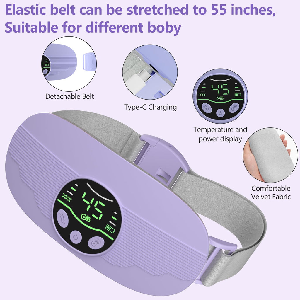 HOTBAG Heating Pad for Period Cramps, Portable Cordless 3S Fast Period Heating Pad Cramp Relief with 3 Heat Levels and 3 Massage Modes, Electric Heating Pad for Pain Relief Gifts for Women (Purple)