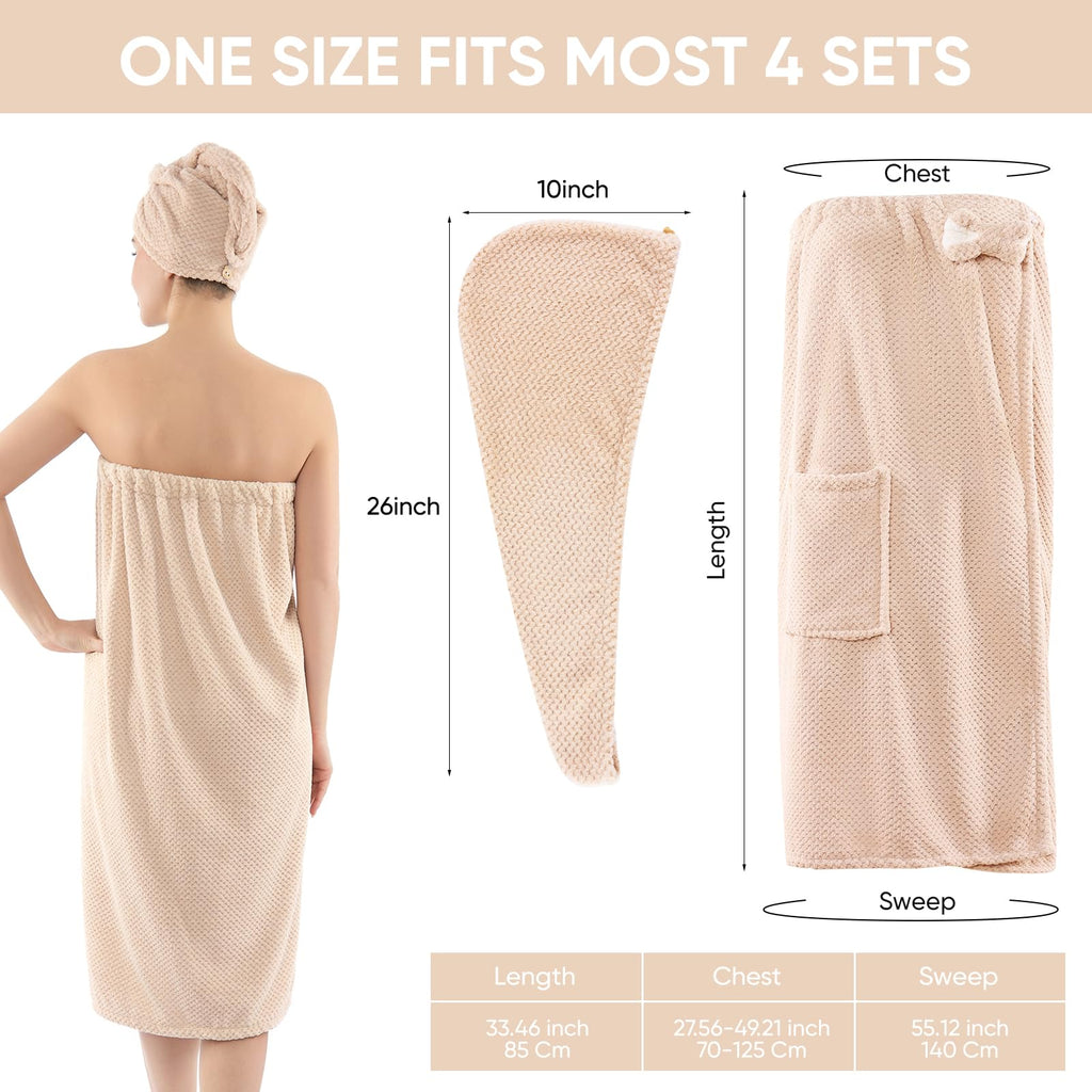Spa Robe Bath wrap Towels for Women and Hair Drying Towel Waffle Spa Wraps with Pocket Adjustable Closure Lightweight Towel Wraps for Bath Shower (4, Purple)