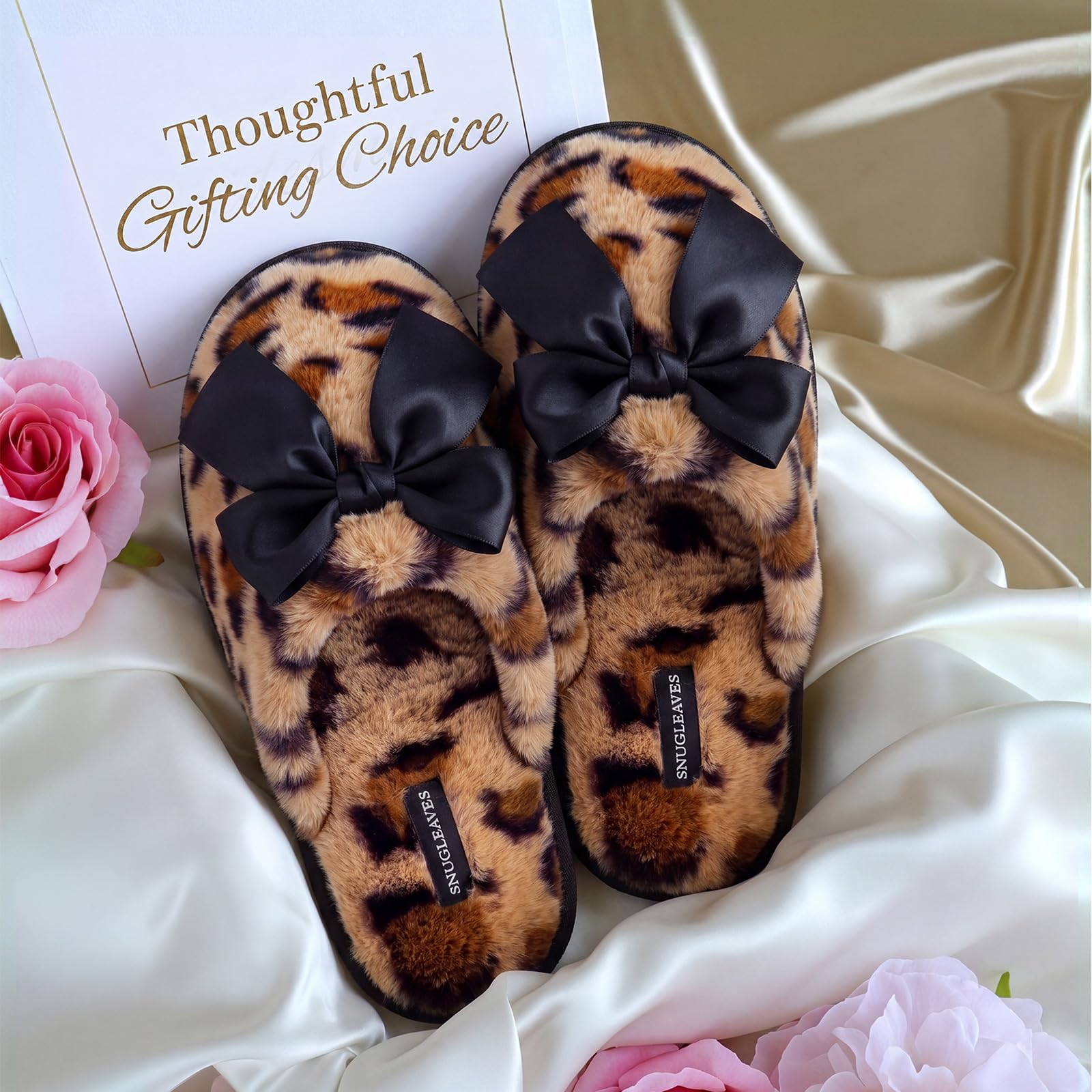 Snug Leaves Women's Fuzzy Scuff Slippers Soft Comfy Memory Foam Non-slip Indoor House Shoes