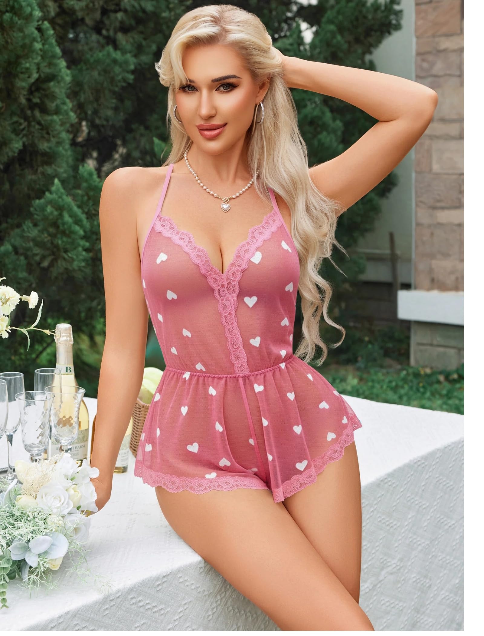 Avidlove Women's Sexy Lingerie Lightweight Floral Cami Romper Criss Cross Backless Summer Sleepwear