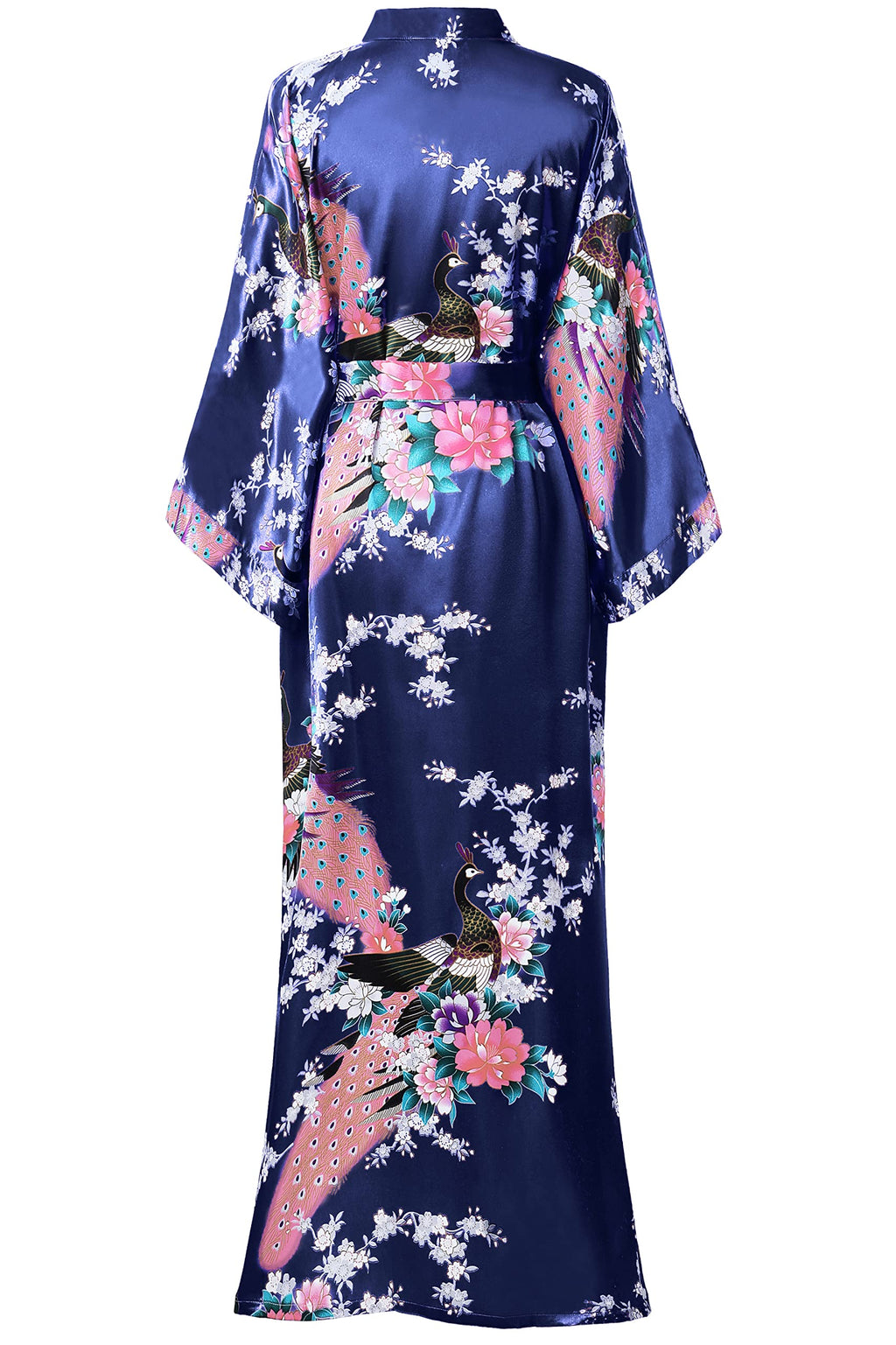 BABEYOND Women's Kimono Robe Long Satin Robes with Peacock and Blossoms Printed Kimono Nightgown